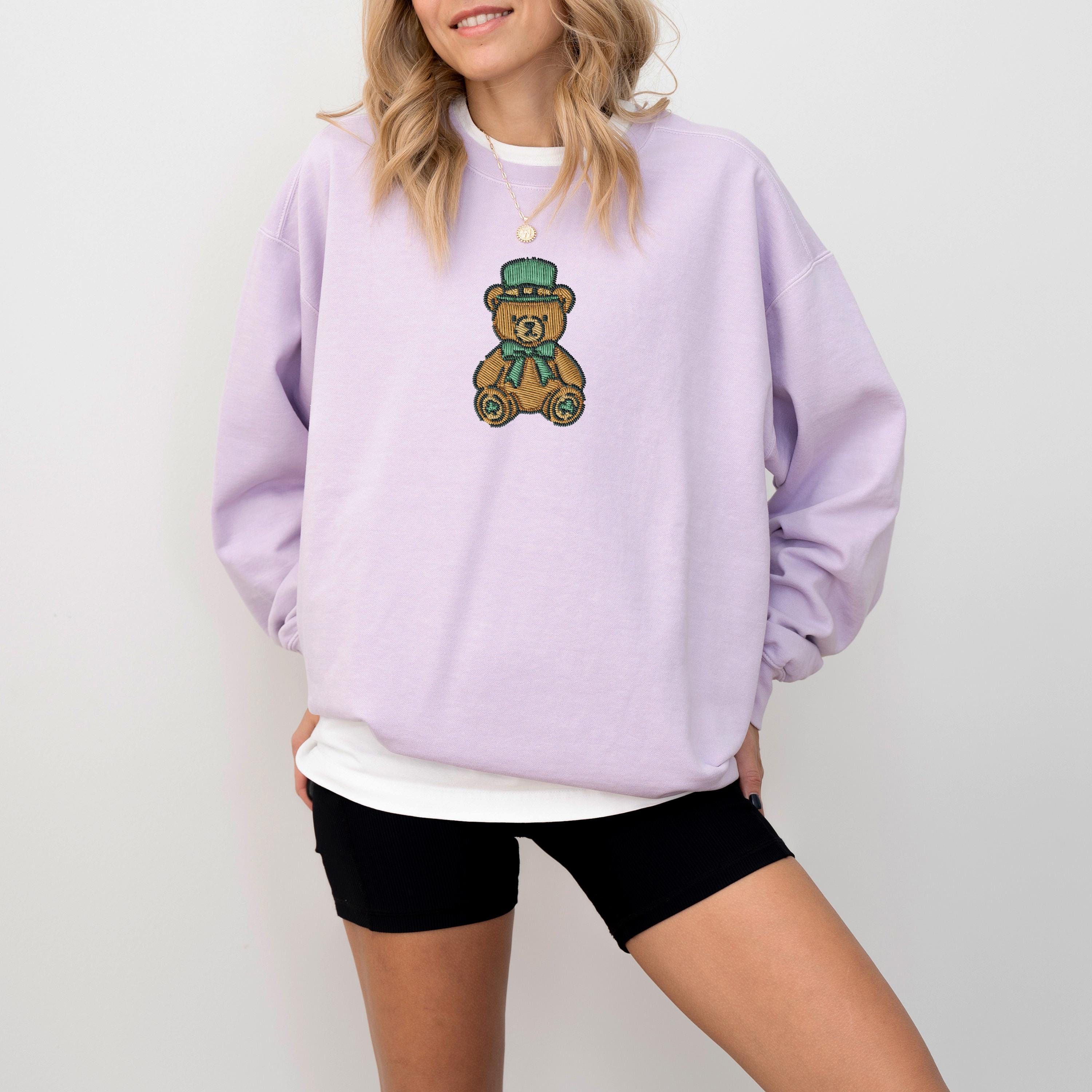 Embroidered Comfort Colors St Patty's Day Bear, St Patrick's Day Crew neck, Green Bear Sweater