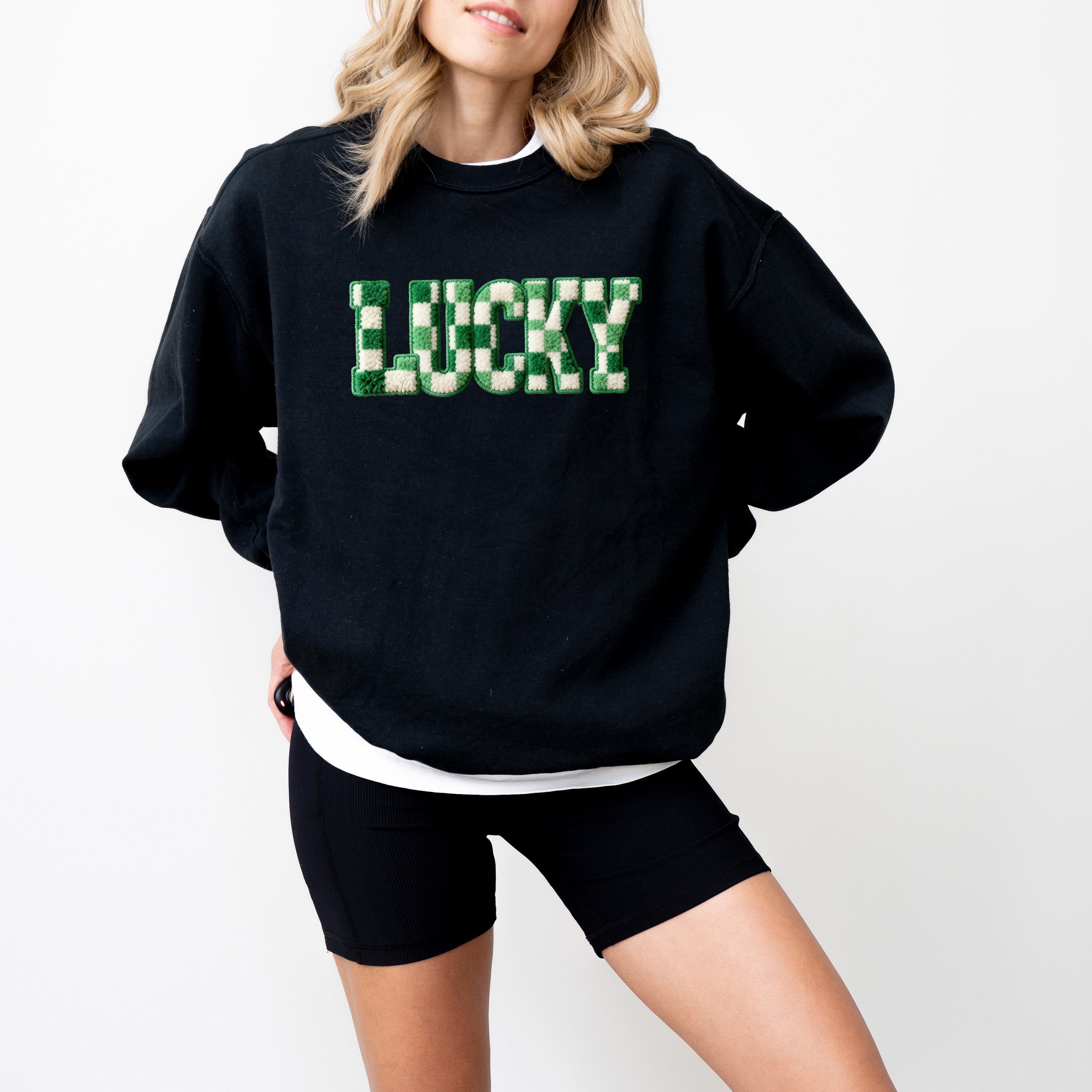 FAUX Yarn Lucky Comfort Colors St Patty's Day Sweater, St Patrick's Day Crew neck, Green Sweater