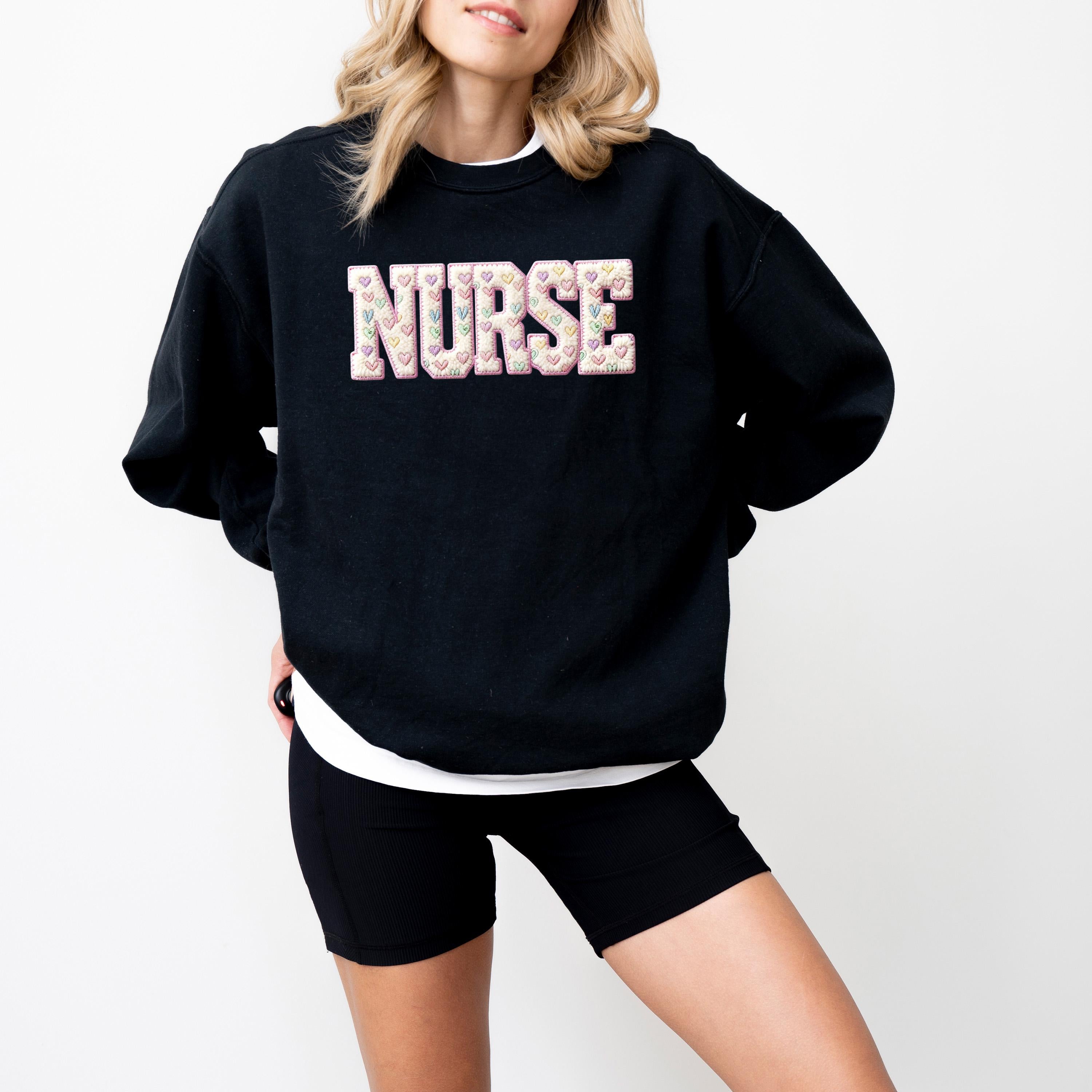 FAUX Yarn Nurse Comfort Colors Valentines Day Sweater, Valentines Day Crew Neck, Green Sweater