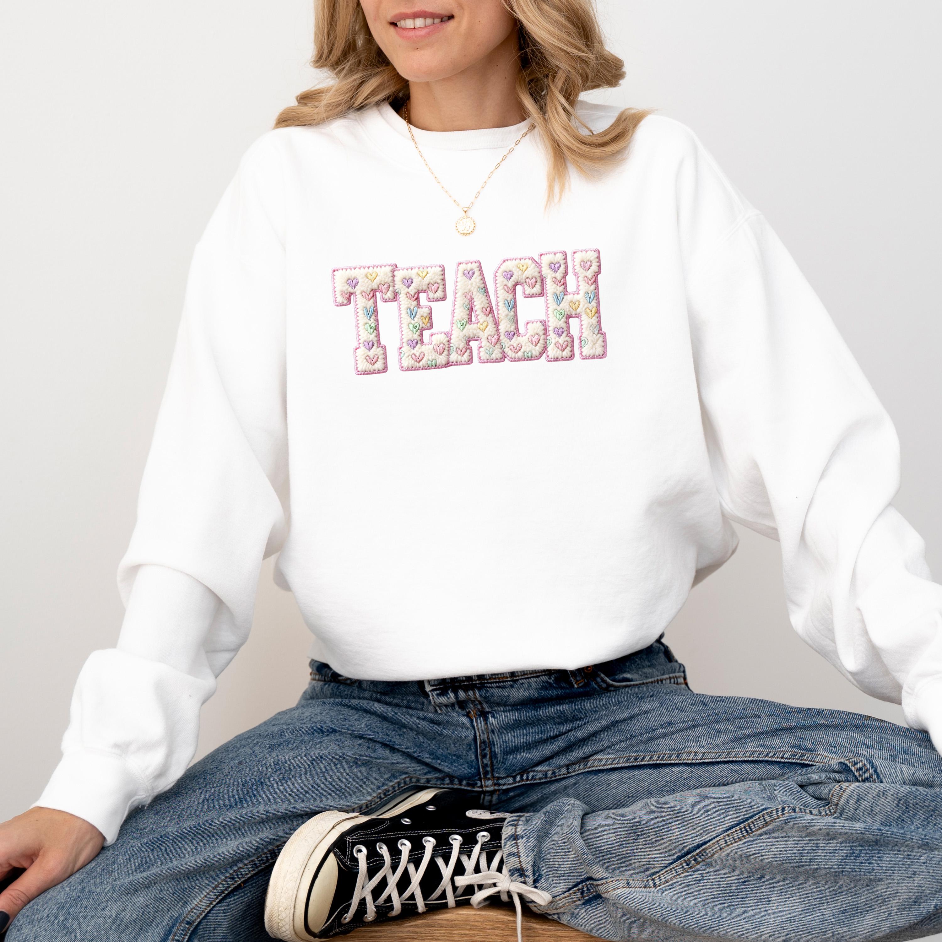 FAUX Yarn Teacher Comfort Colors Valentines Day Sweater, Valentines Day Crew Neck, Green Sweater