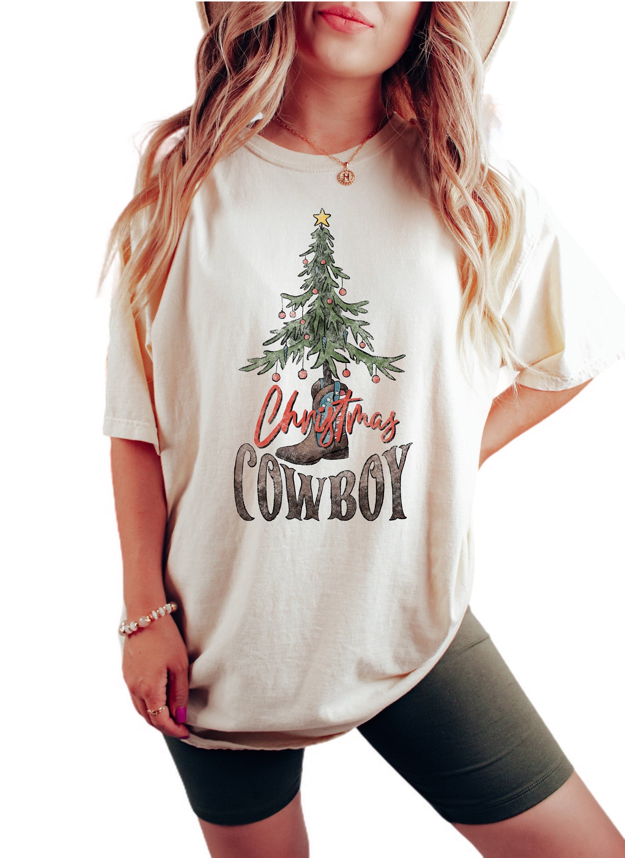 Retro Christmas Vintage Washed Shirt, Christmas Cowboy Western Shirt, Vintage Santa Christmas Shirt,