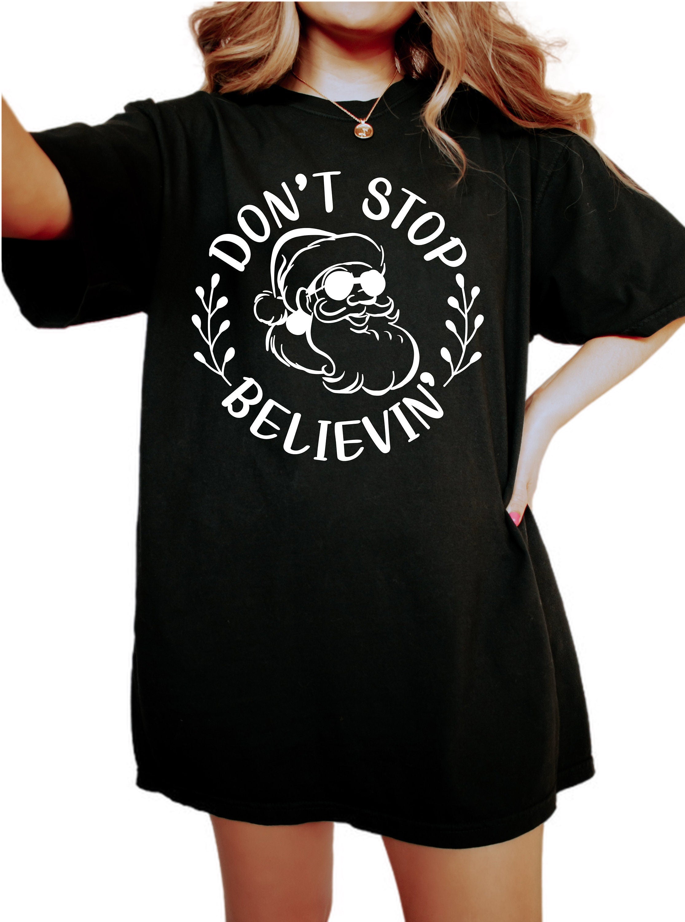 Retro Christmas Vintage Washed Shirt, Don't Stop Believing Shirt, Vintage Santa Christmas Shirt,