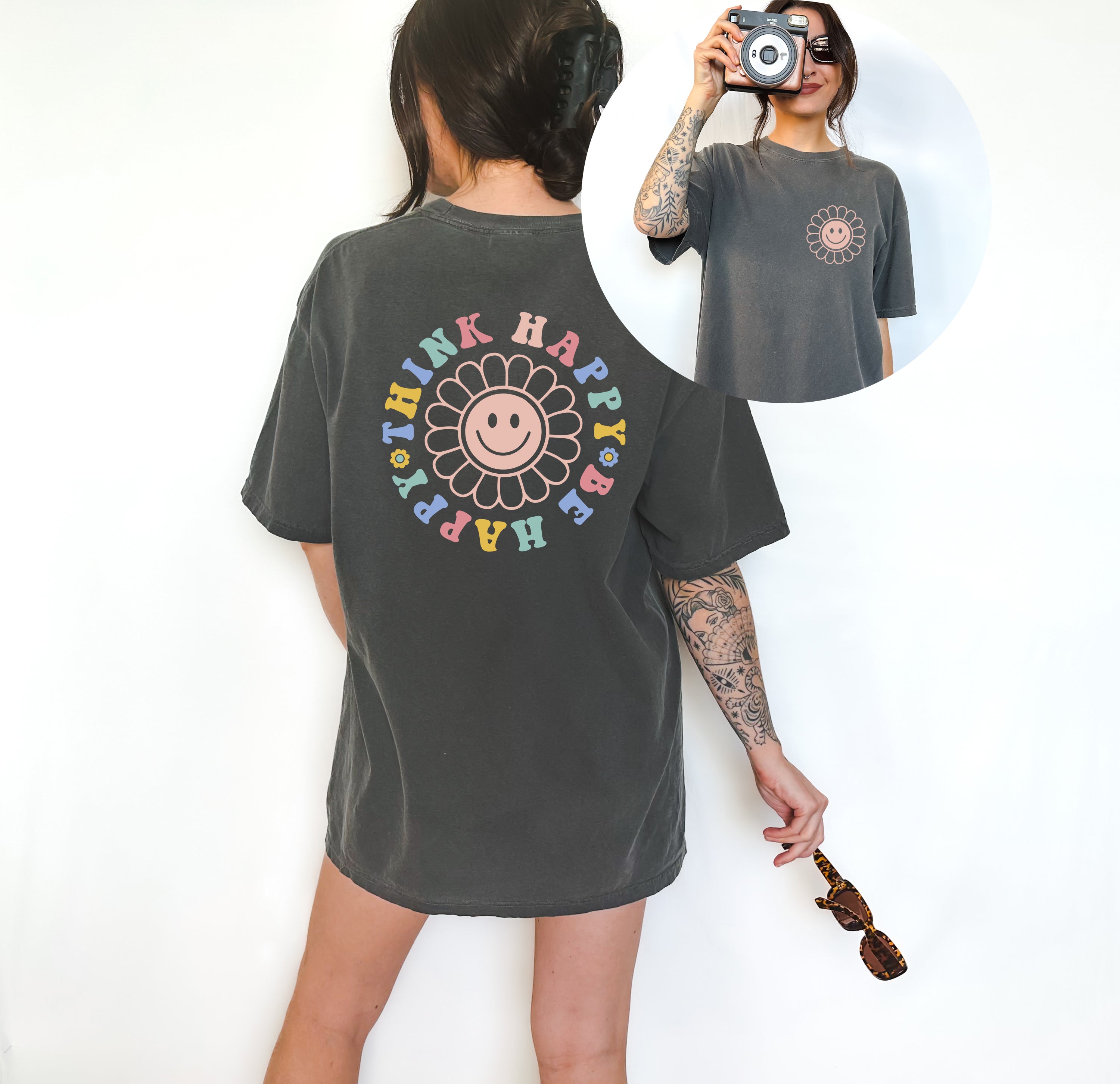 Vintage Washed Tee, Choose Happy Shirt, Happy Shirt, Quote Shirt, Womens Oversized Shirt, Oversized