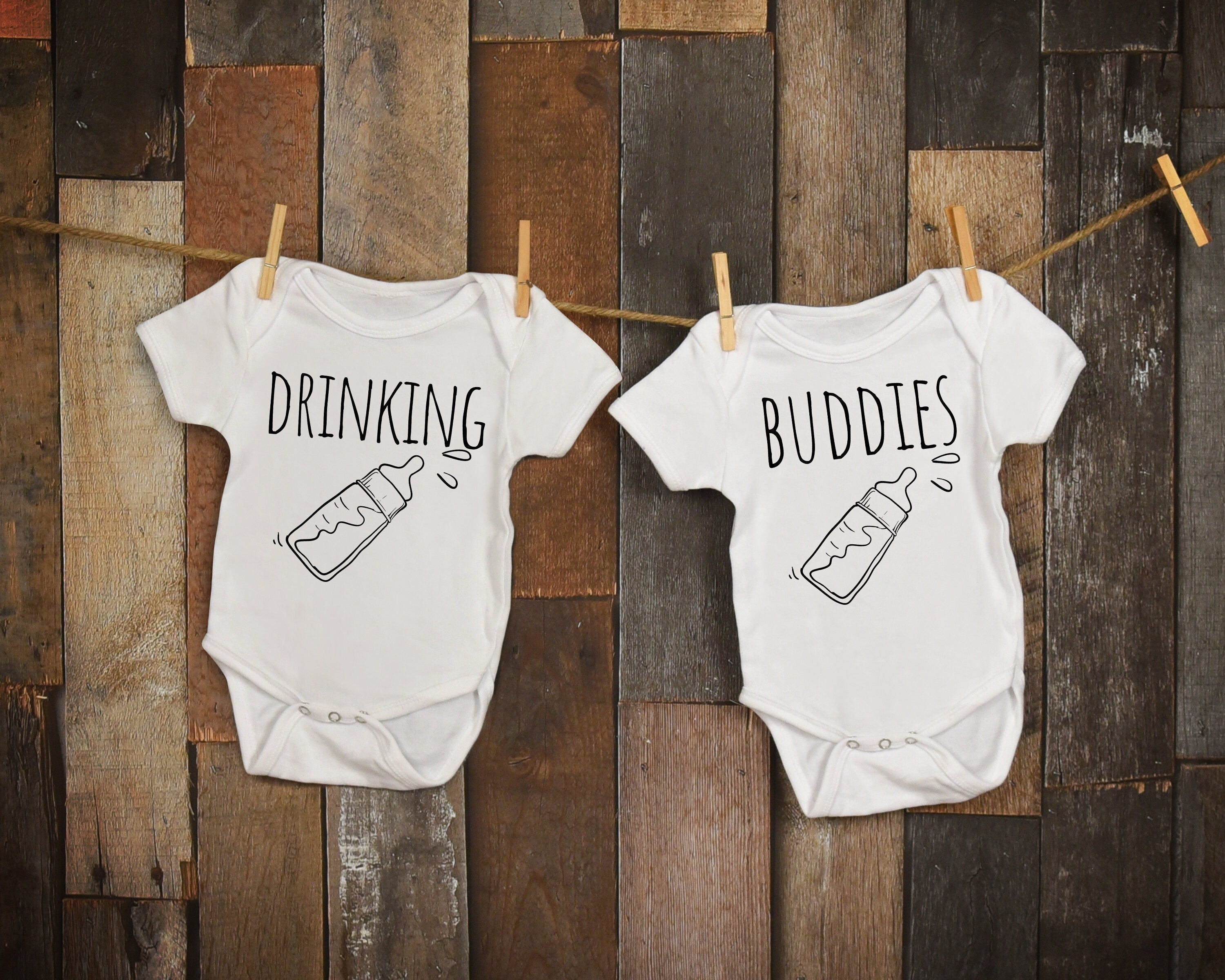 Drinking Buddies Bodysuits, Twin Baby Bodysuits, Black Infant Tee , Twin Girls, Twin Boys, Outfits, Baby Shower Gift, funny