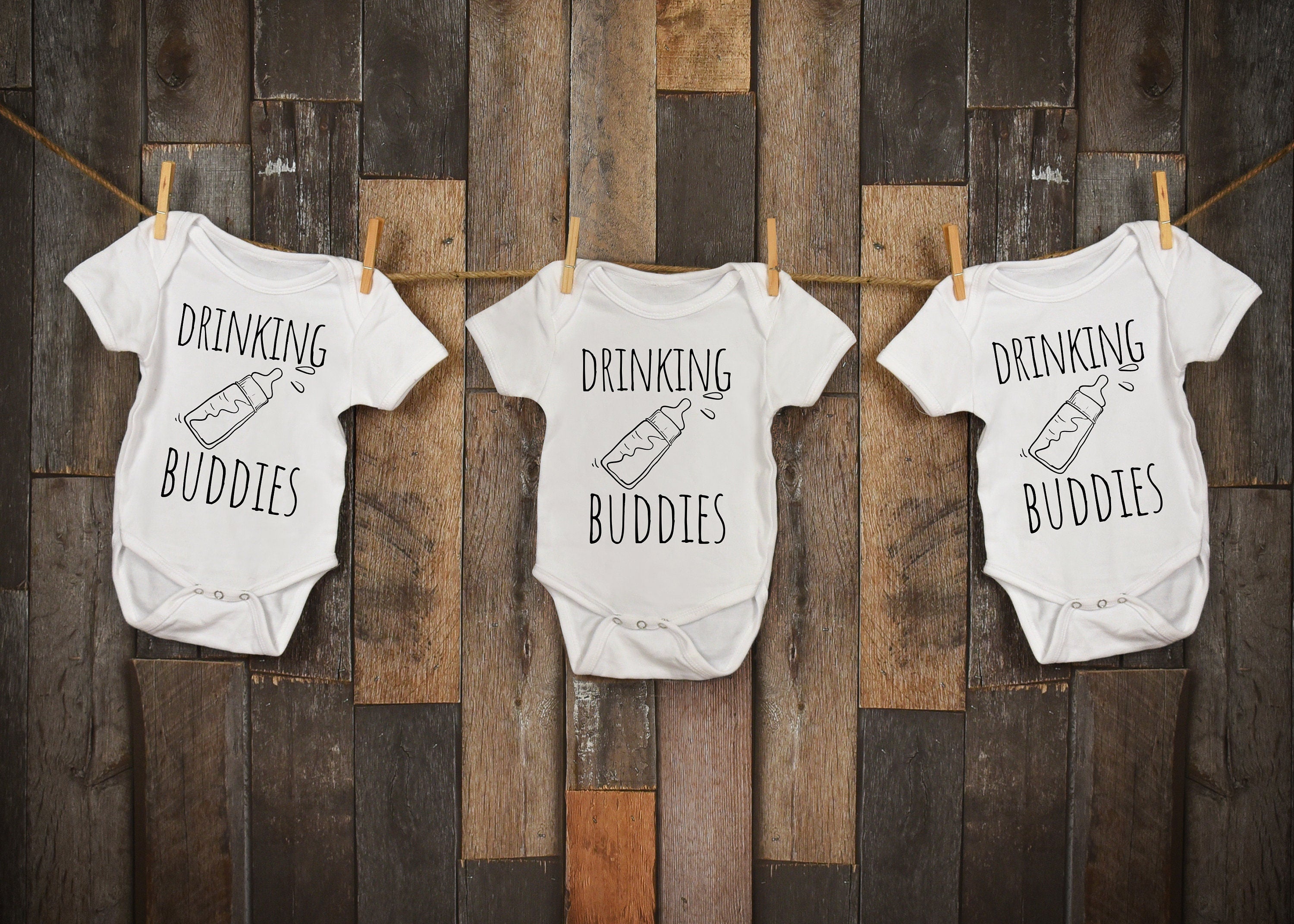 Drinking Buddies Bodysuits, Twin Baby Bodysuits Set, Black Infant Tee , Twin Girls, Twin Boys, Outfits, Baby Shower Gift, funny