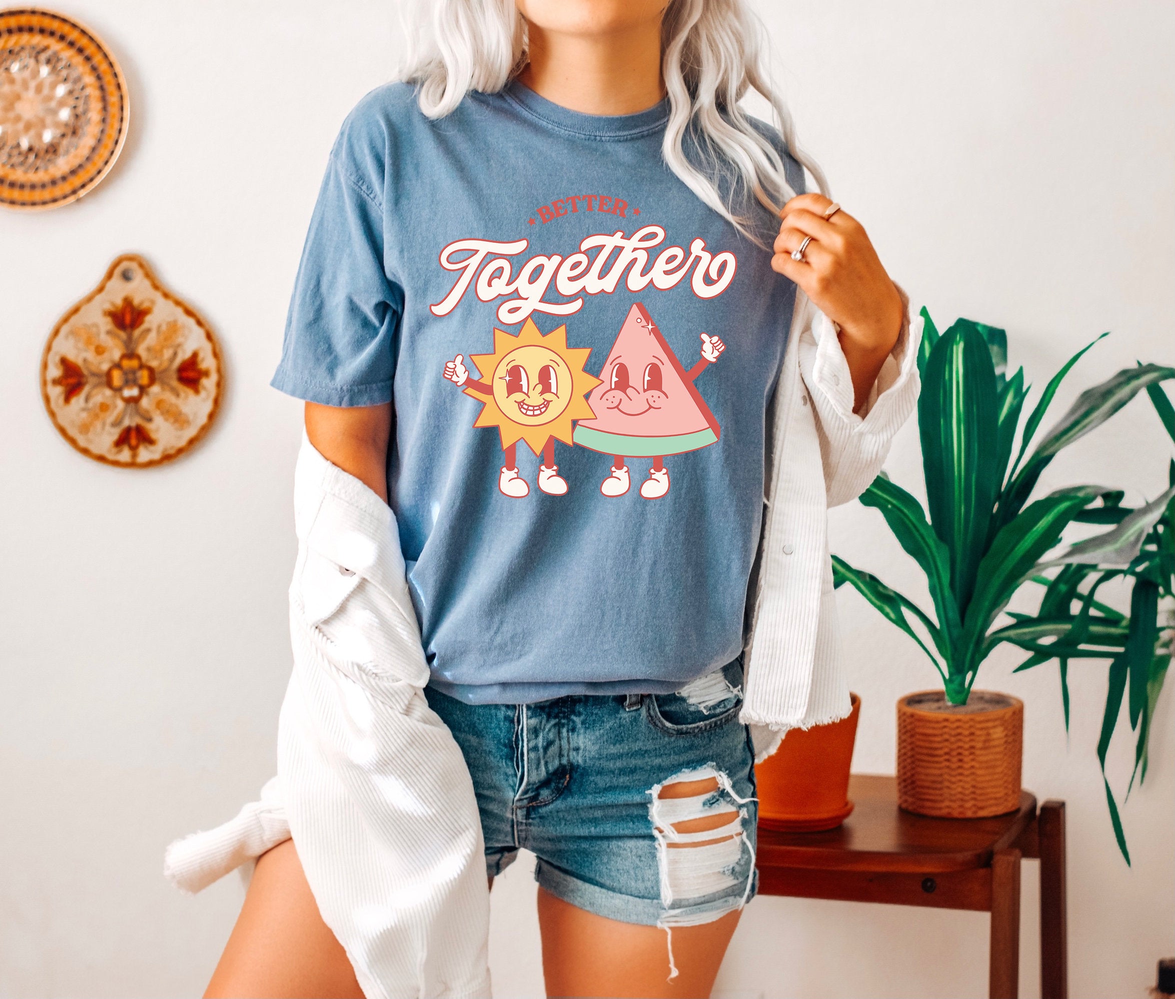 Comfort Colors, Palm Trees Beach T-shirt, Waves Watermelon Beach Shirt, Vintage Sunshine Beach Summer, Better Together