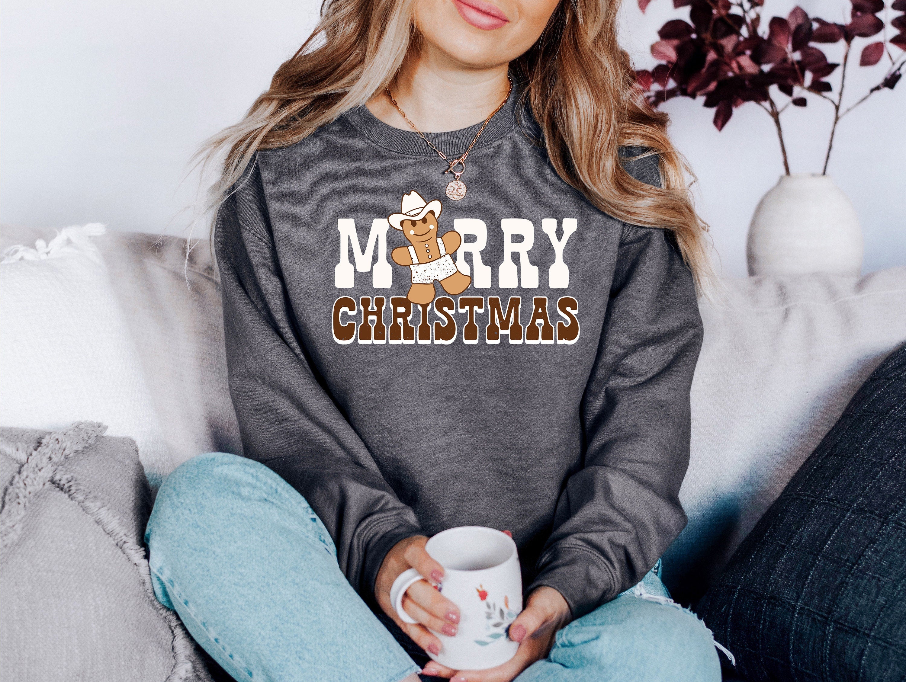 Merry Christmas Gingerbread Sweater, Vintage Christmas, Christmas Sweatshirt, Womens Cute Santa, Xmas Graphic Pullover, Holiday Ugly Sweater