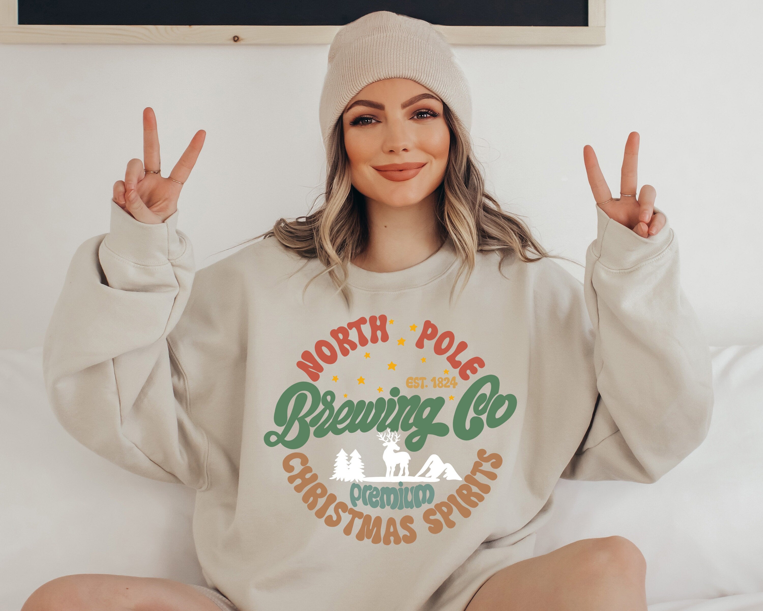 North Pole Brewing Company Sweater, Vintage Christmas, Christmas Sweatshirt, Women's Cute Santa, Xmas Graphic Pullover, Holiday Ugly Sweater
