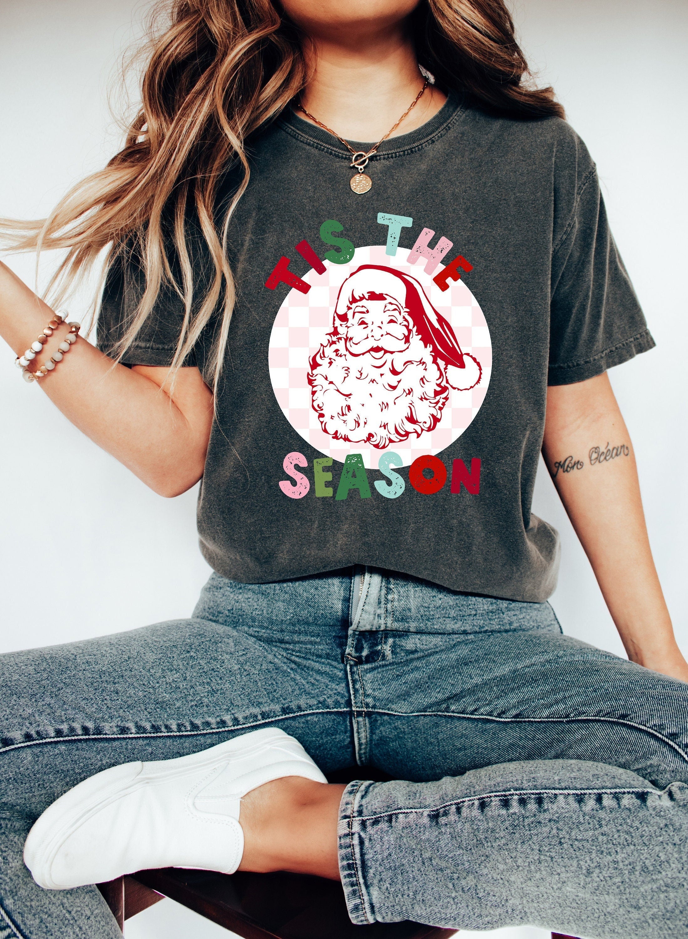 Retro Christmas Comfort Colors Shirt, Tis The Season Santa Shirt, Vintage Santa Christmas Shirt, Retro Holiday Shirt, Ugly Sweater Shirt