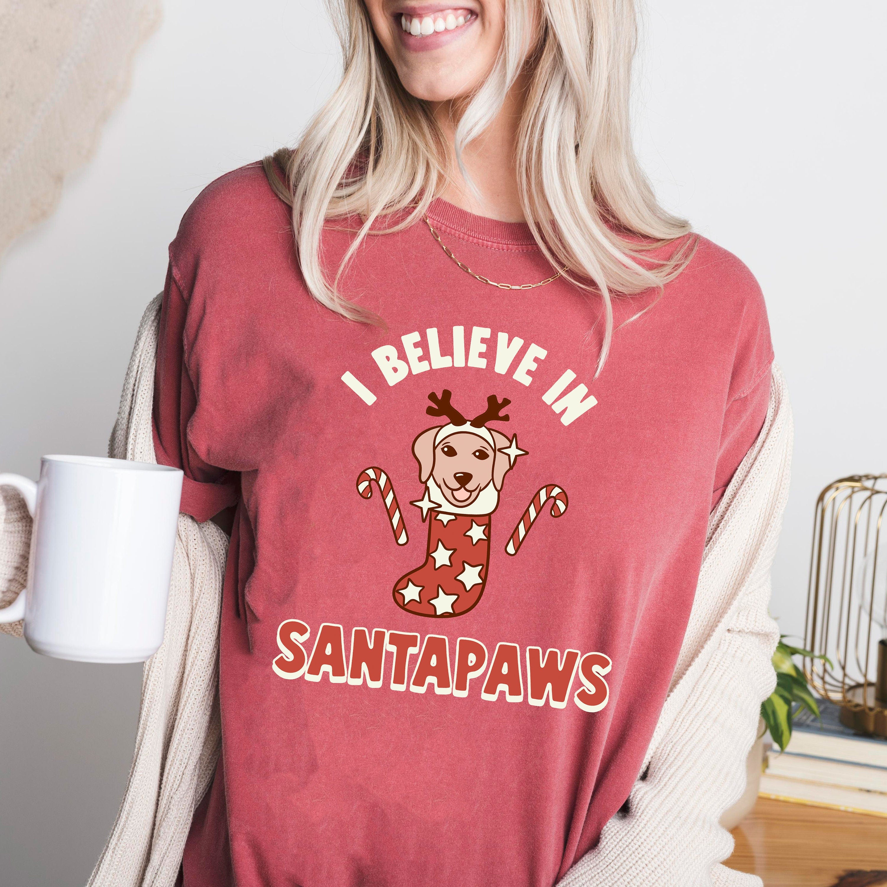 Retro Christmas Comfort Colors Shirt, I Believe in Santapaws Shirt, Vintage Santa Christmas Shirt, Retro Holiday Shirt, Ugly Sweater Shirt