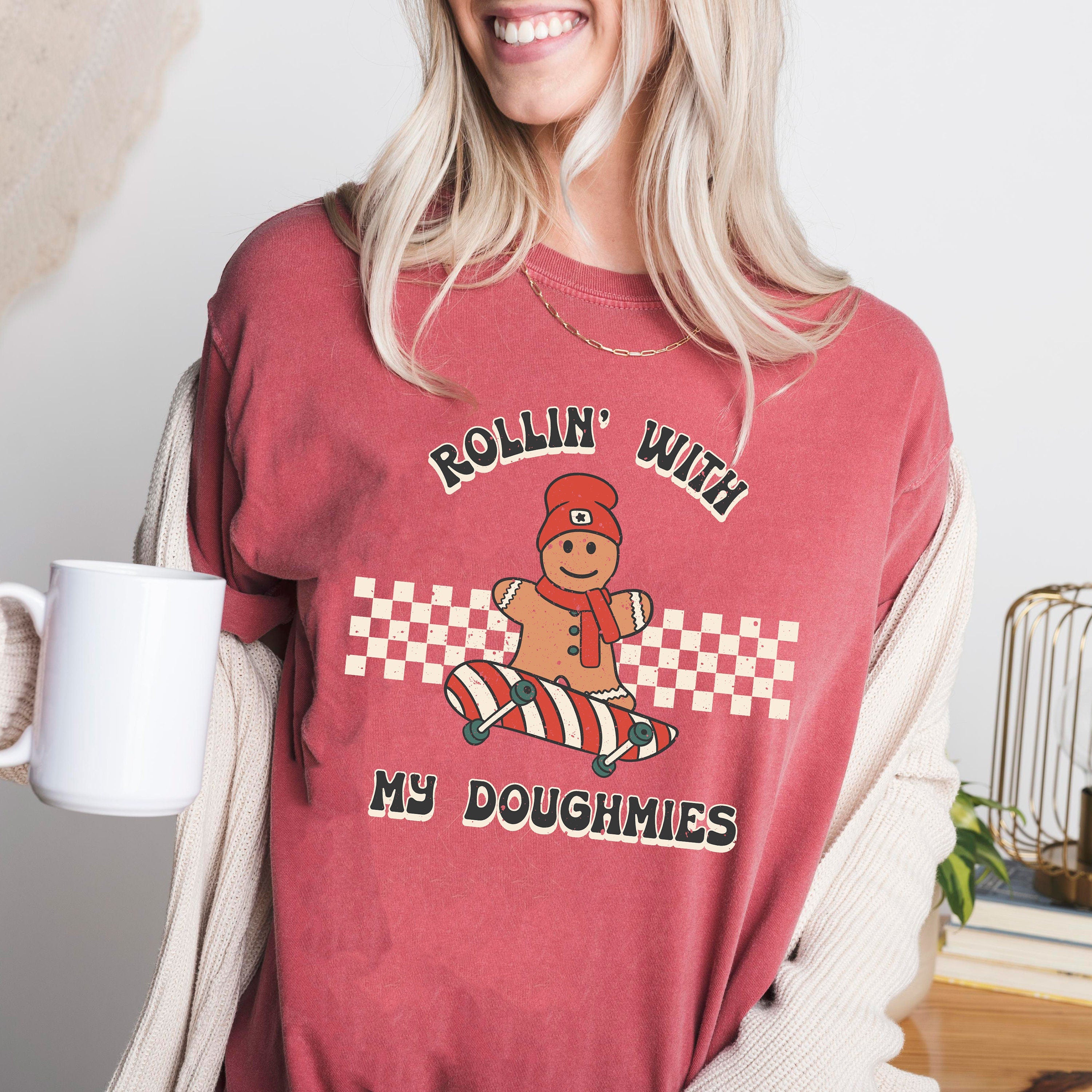 Retro Christmas Comfort Colors Shirt, Rollin With My Doughmies Shirt, Vintage Santa Christmas Shirt, Retro Holiday Shirt, Ugly Sweater Shirt