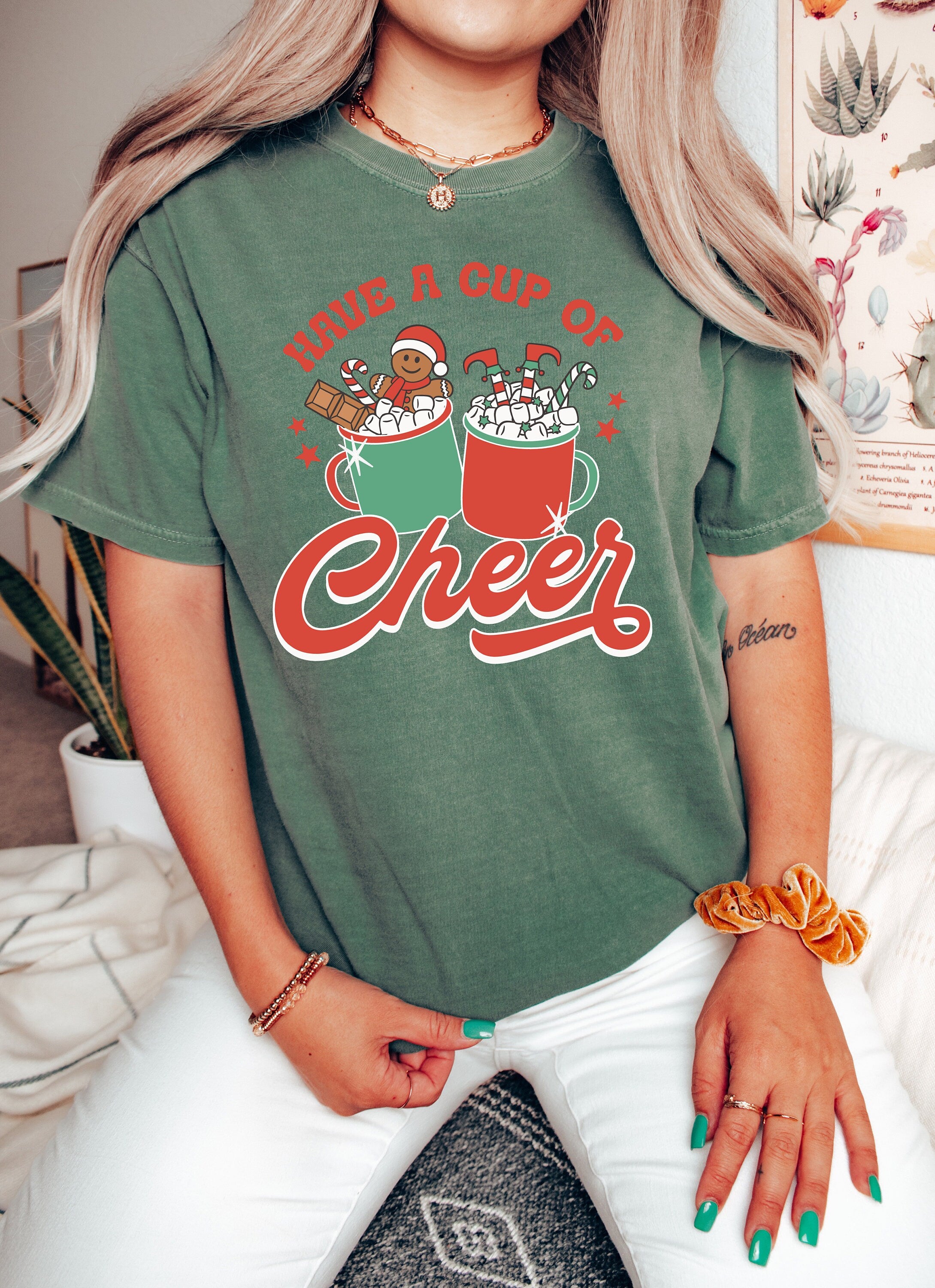 Retro Christmas Comfort Colors Shirt, Have Cup of Cheer Cocoa Shirt, Vintage Santa Christmas Shirt, Retro Holiday Shirt, Ugly Sweater Shirt