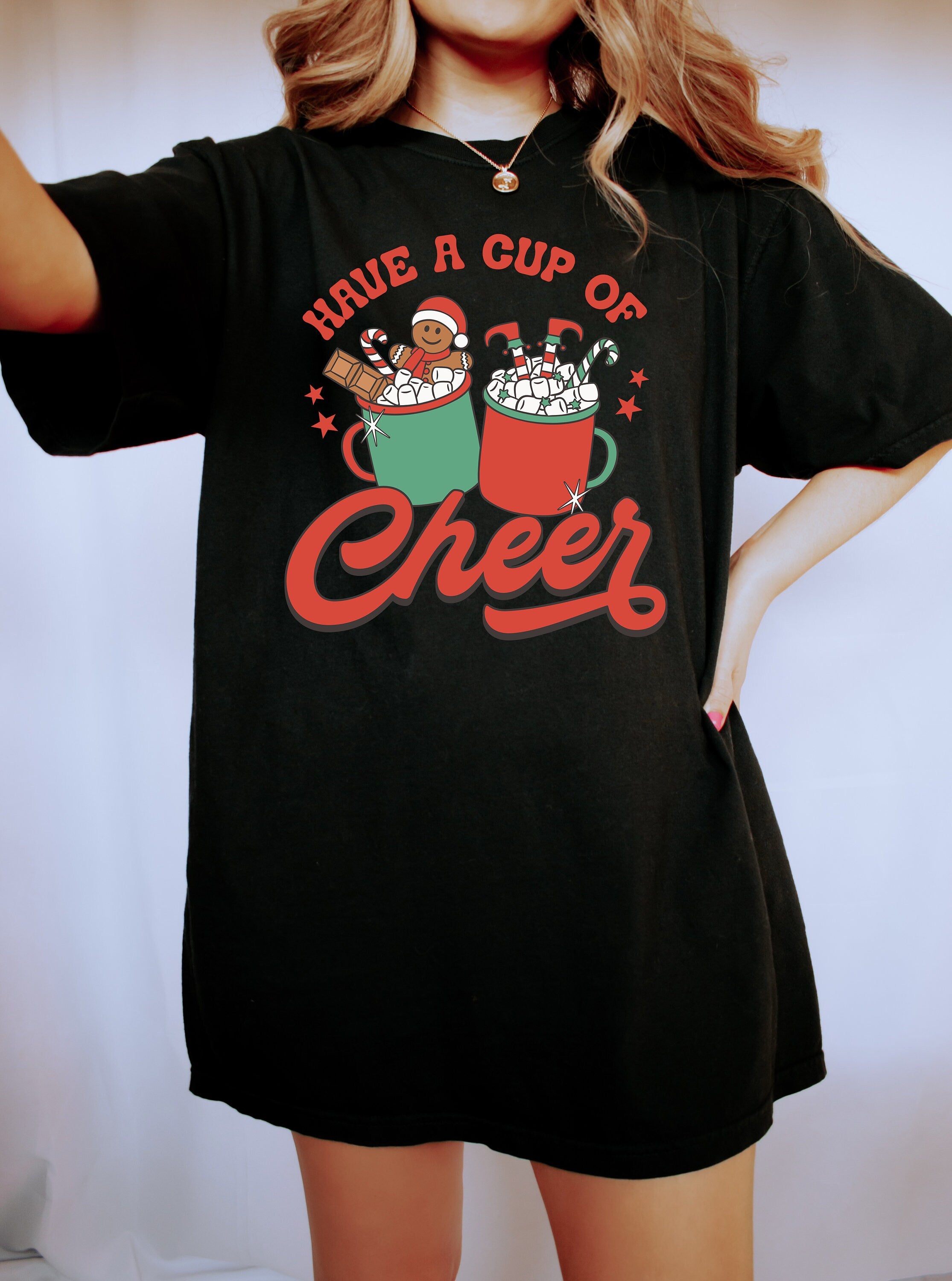 Retro Christmas Comfort Colors Shirt, Have Cup of Cheer Cocoa Shirt, Vintage Santa Christmas Shirt, Retro Holiday Shirt, Ugly Sweater Shirt