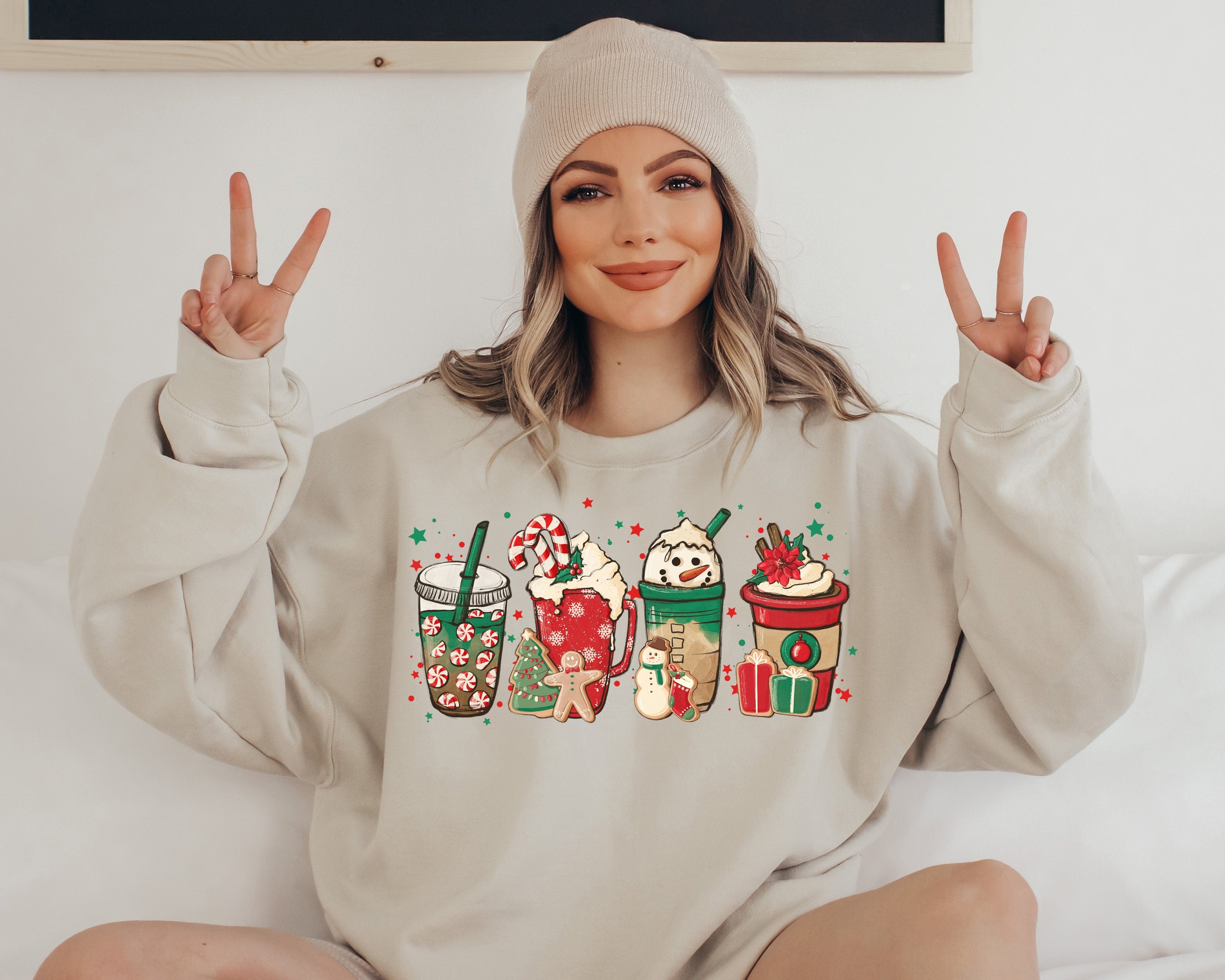 Snowman Coffee Lover, Latte Sweater, Vintage Christmas, Christmas Sweatshirt, Womens Cute Santa, Xmas Graphic Pullover, Holiday Ugly Sweater