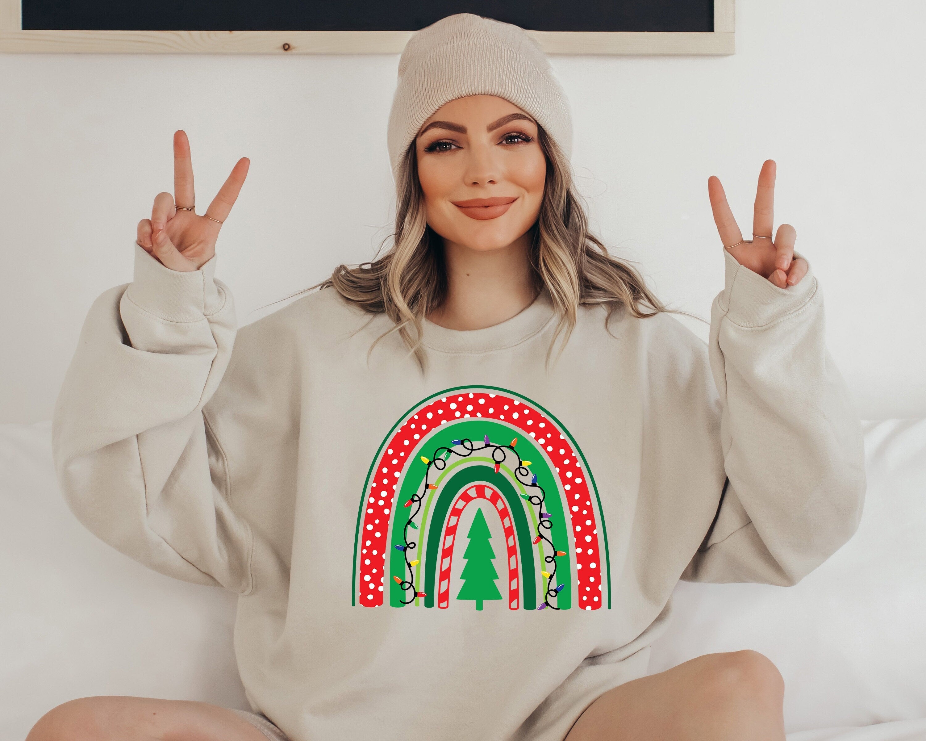 Boho Christmas Tree Sweater, Vintage Christmas, Christmas Sweatshirt, Women's Cute Santa, Xmas Graphic Pullover, Holiday Ugly Sweater