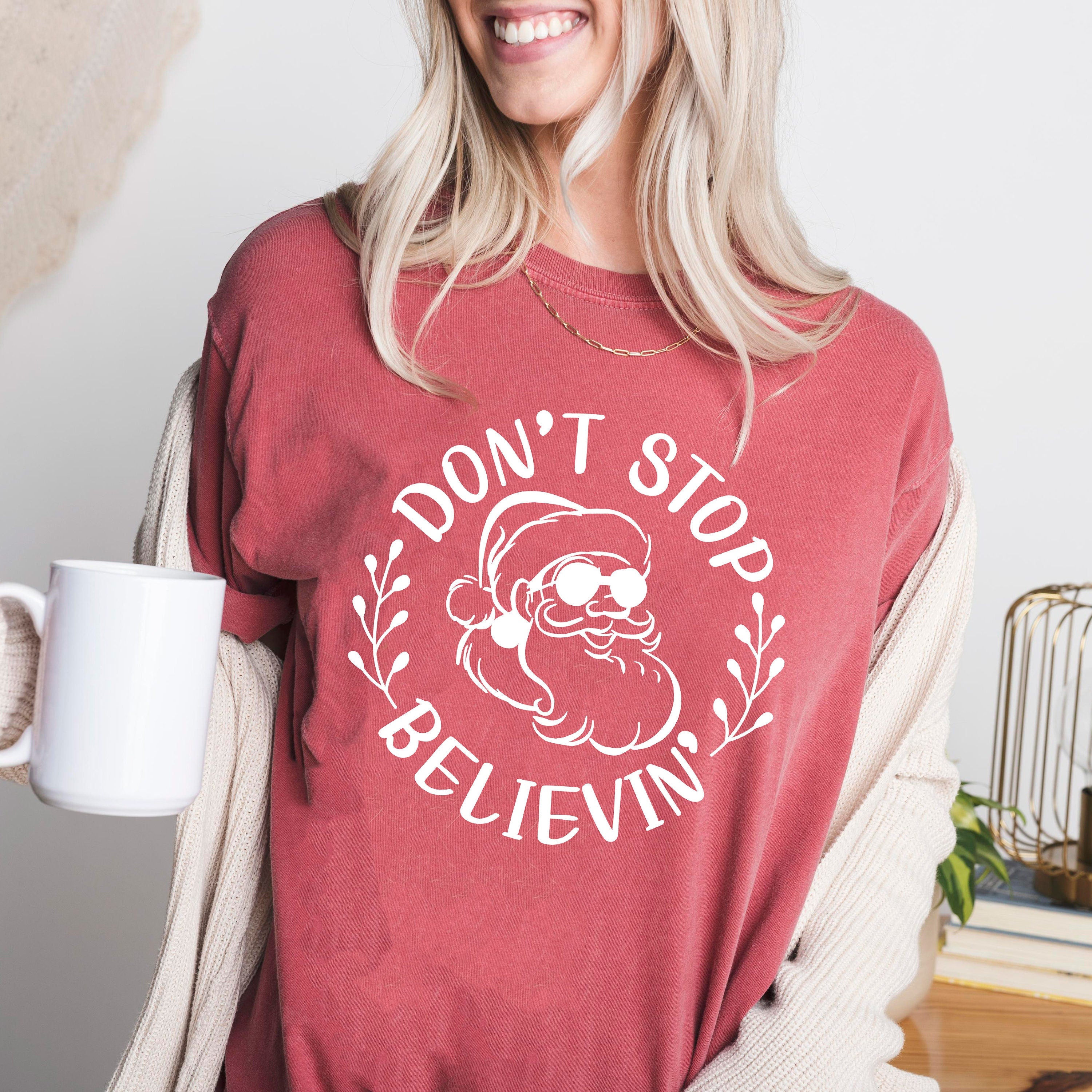 Retro Christmas Comfort Colors Shirt, Don't Stop Believing Shirt, Vintage Santa Christmas Shirt, Retro Holiday Shirt, Ugly Sweater Shirt