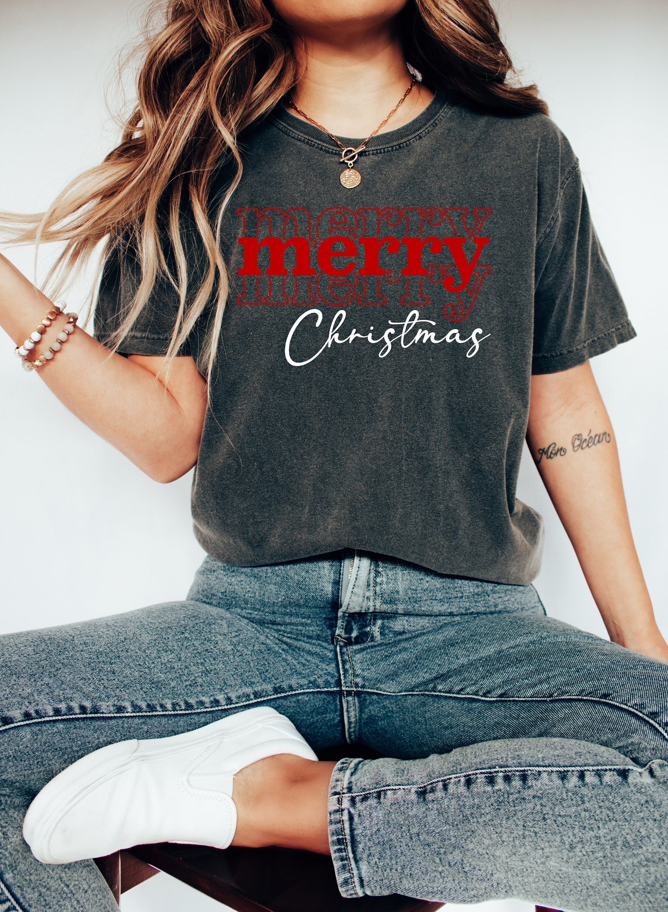 Retro Christmas Comfort Colors Shirt, Merry Merry Christmas Shirt, Vintage Santa Christmas Shirt, Retro Holiday Shirt, Ugly Sweater Shirt