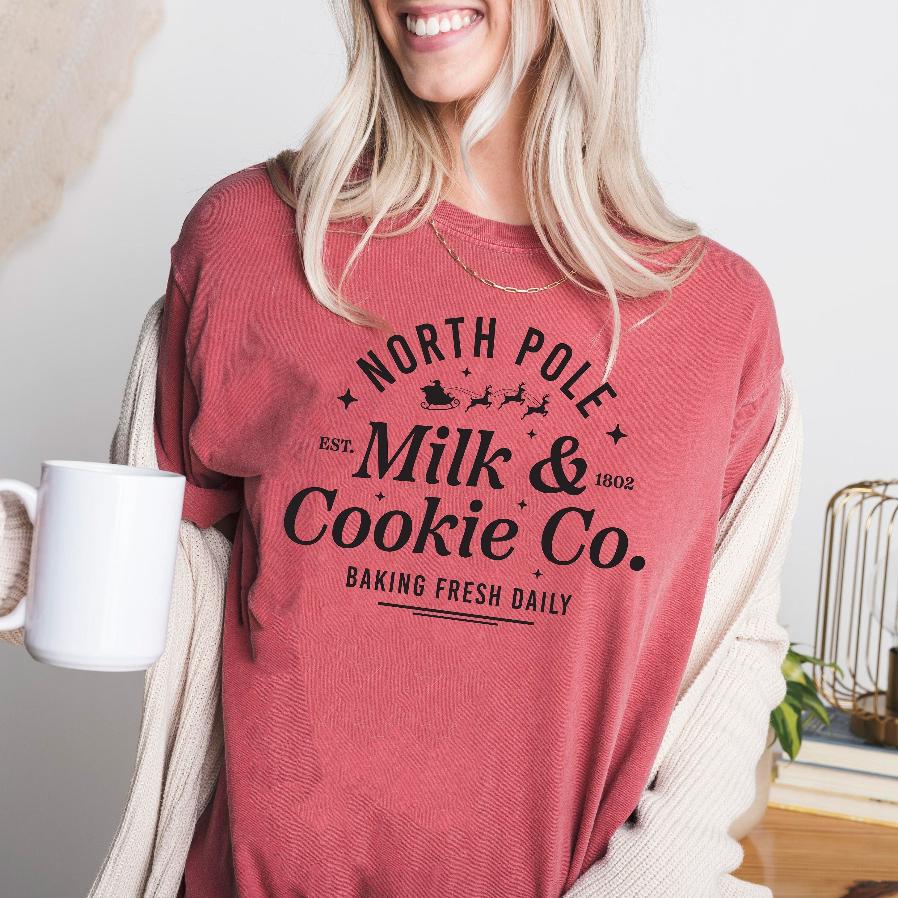 Retro Christmas Comfort Colors Shirt, Milk and Cookies Shirt, Vintage Santa Christmas Shirt, Retro Holiday Shirt, Ugly Sweater Shirt