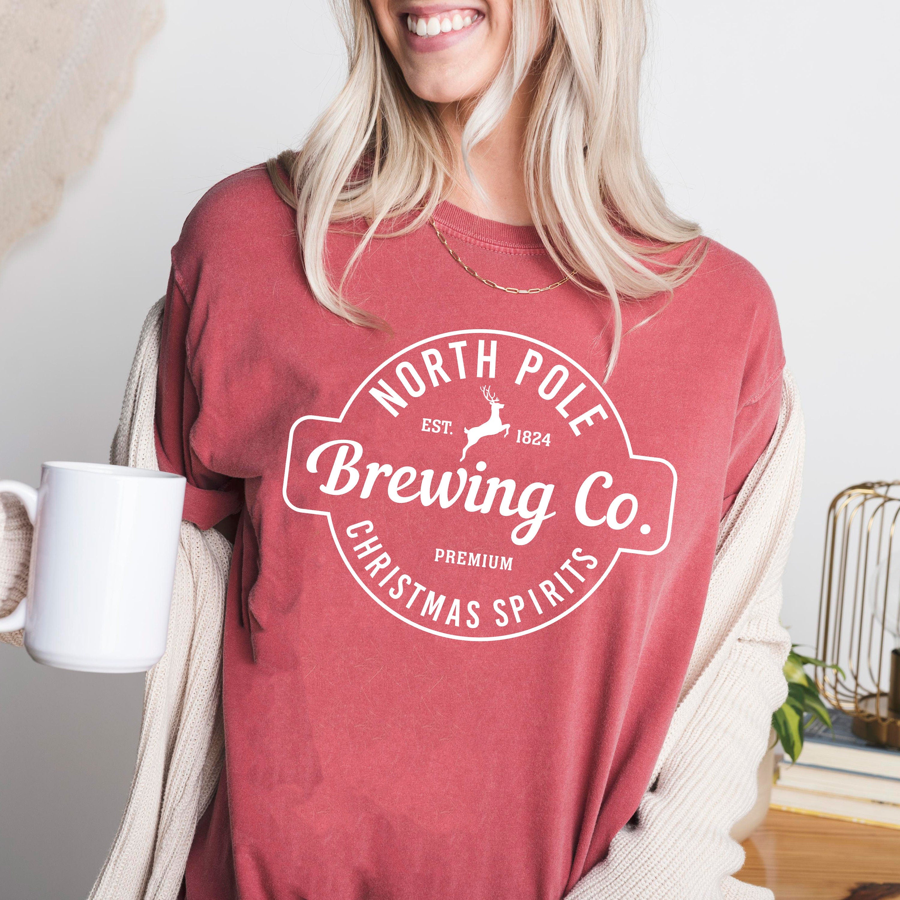 Retro Christmas Comfort Colors Shirt, North Pole BrewingShirt, Vintage Santa Christmas Shirt, Retro Holiday Shirt, Ugly Sweater Shirt