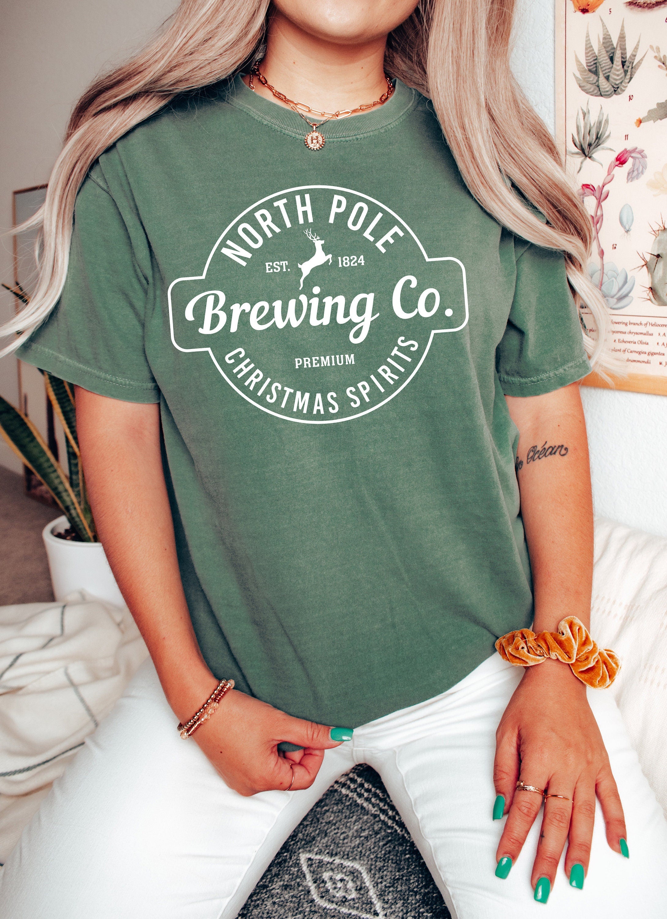 Retro Christmas Comfort Colors Shirt, North Pole BrewingShirt, Vintage Santa Christmas Shirt, Retro Holiday Shirt, Ugly Sweater Shirt