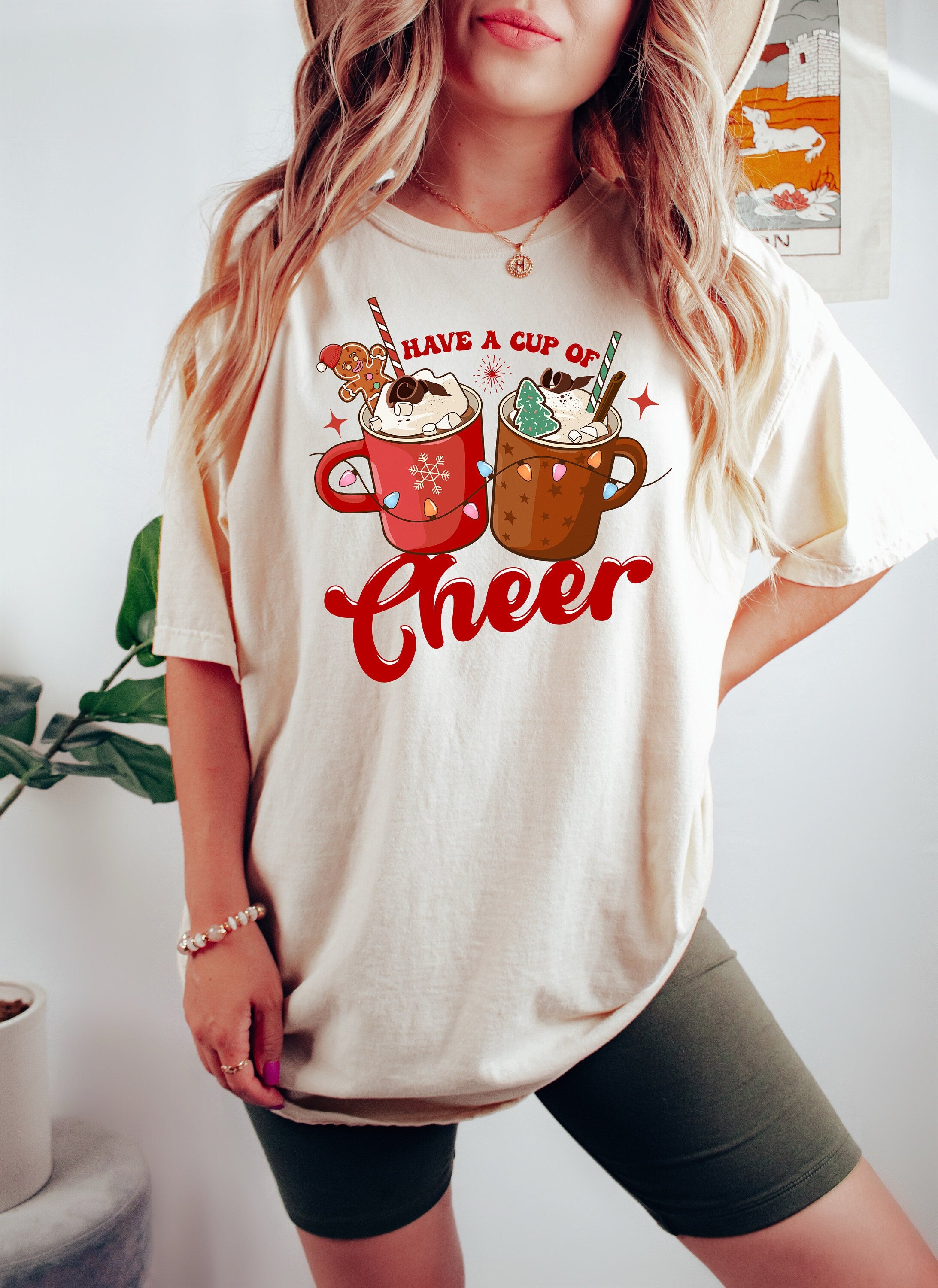 Retro Christmas Comfort Colors Shirt, Have Cup of Cheer Cocoa Shirt, Vintage Santa Christmas Shirt, Retro Holiday Shirt, Ugly Sweater Shirt