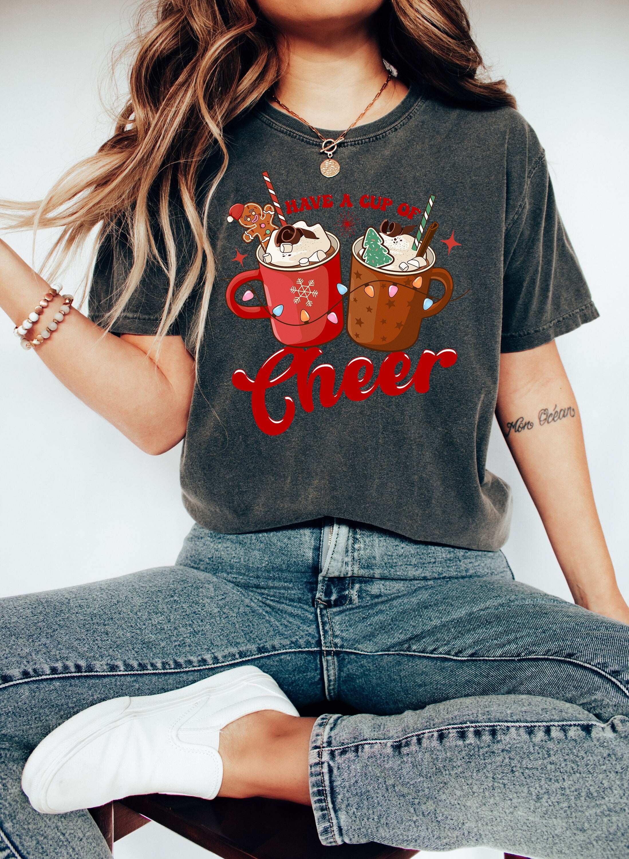Retro Christmas Comfort Colors Shirt, Have Cup of Cheer Cocoa Shirt, Vintage Santa Christmas Shirt, Retro Holiday Shirt, Ugly Sweater Shirt