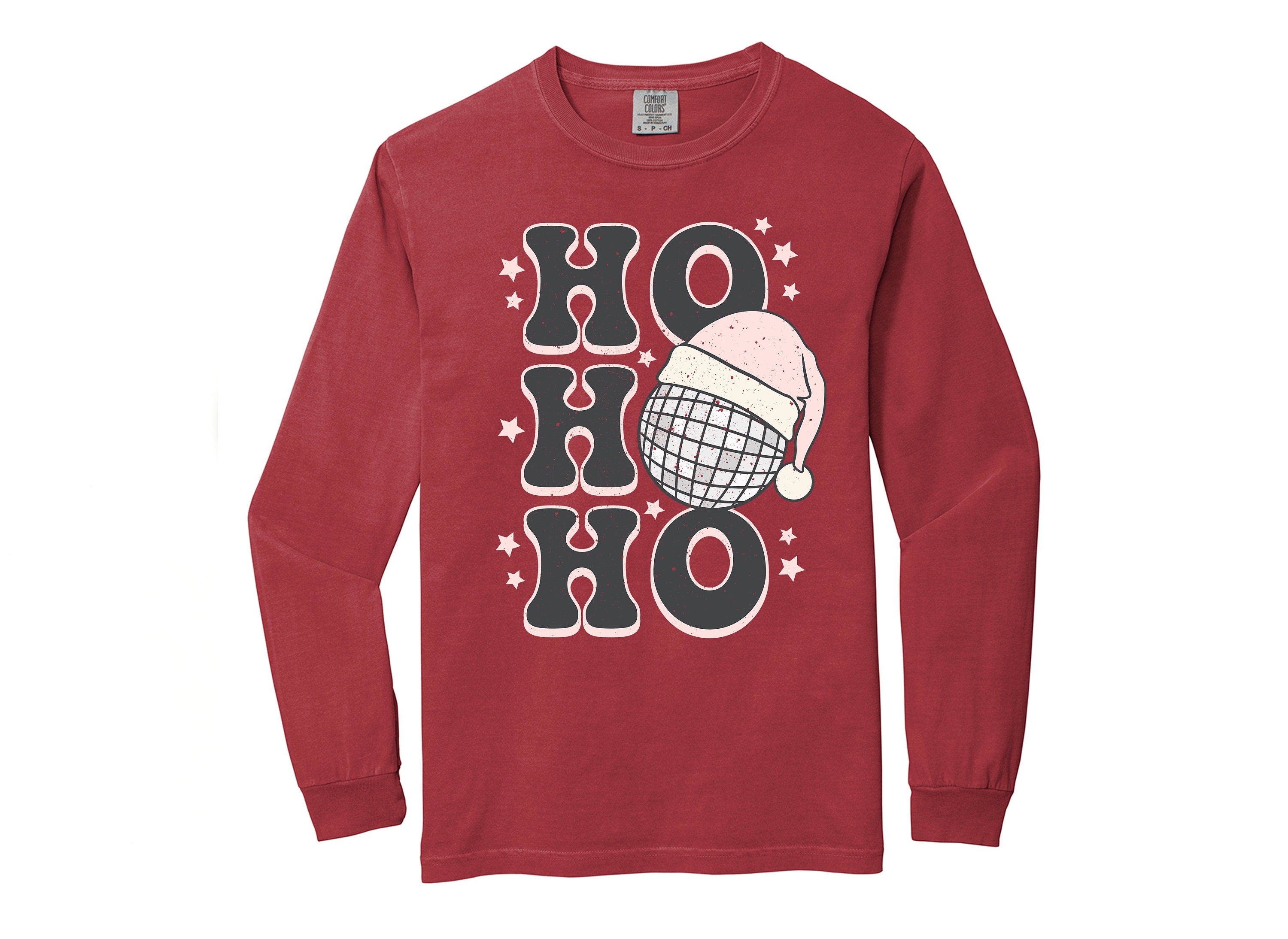 Long Sleeve Retro Christmas Comfort Colors shirt, Ho Ho Ho Santa, Vintage New Years Holiday Shirt, Santa Shirt, Retro Christmas Shirt