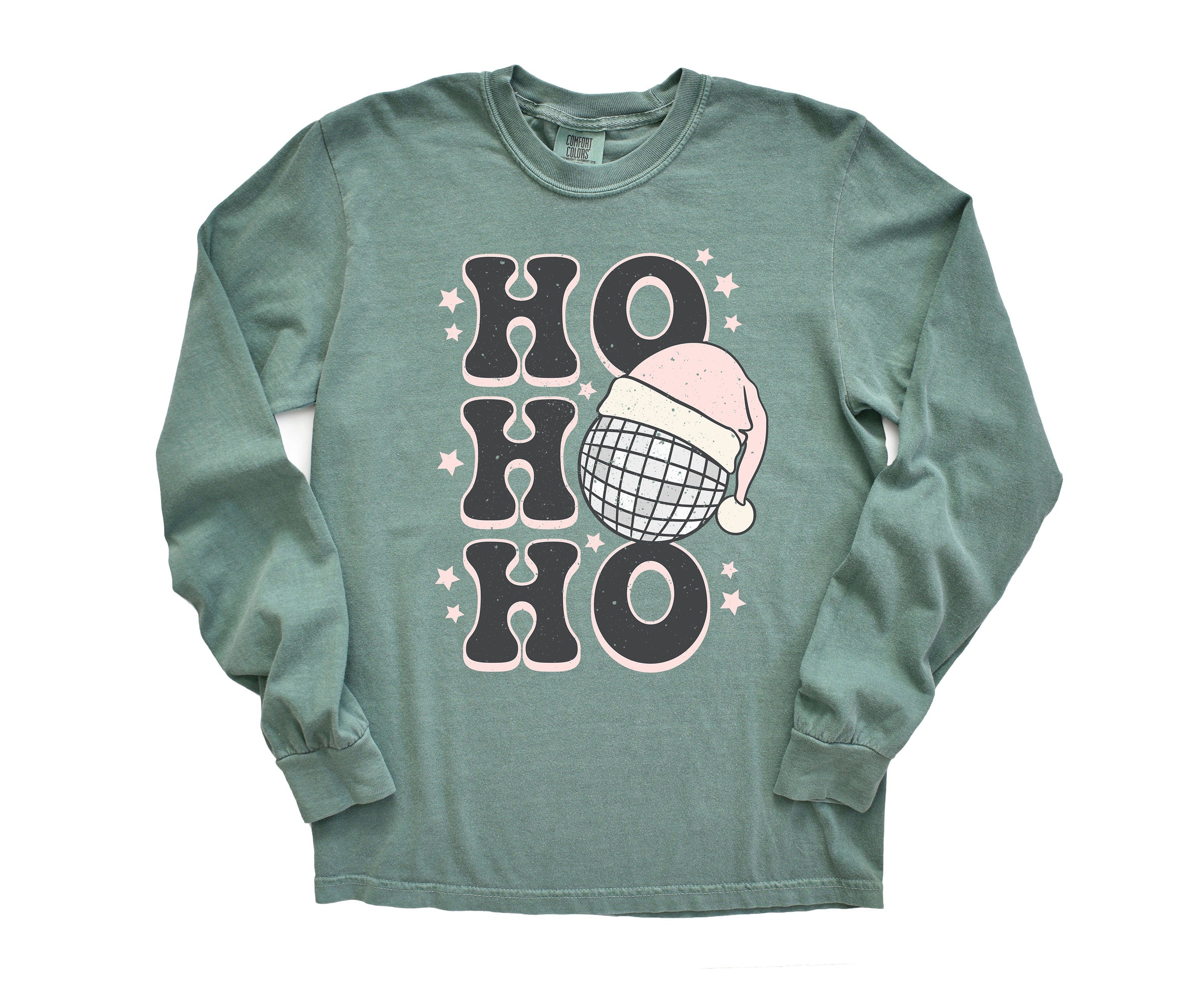 Long Sleeve Retro Christmas Comfort Colors shirt, Ho Ho Ho Santa, Vintage New Years Holiday Shirt, Santa Shirt, Retro Christmas Shirt