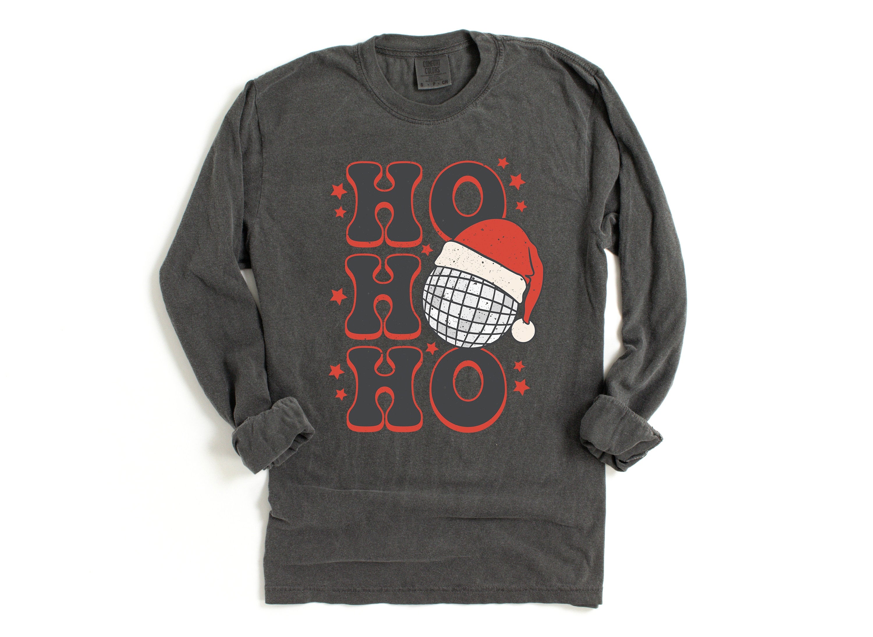 Long Sleeve Retro Christmas Comfort Colors shirt, Ho Ho Ho Santa, Vintage New Years Holiday Shirt, Santa Shirt, Retro Christmas Shirt