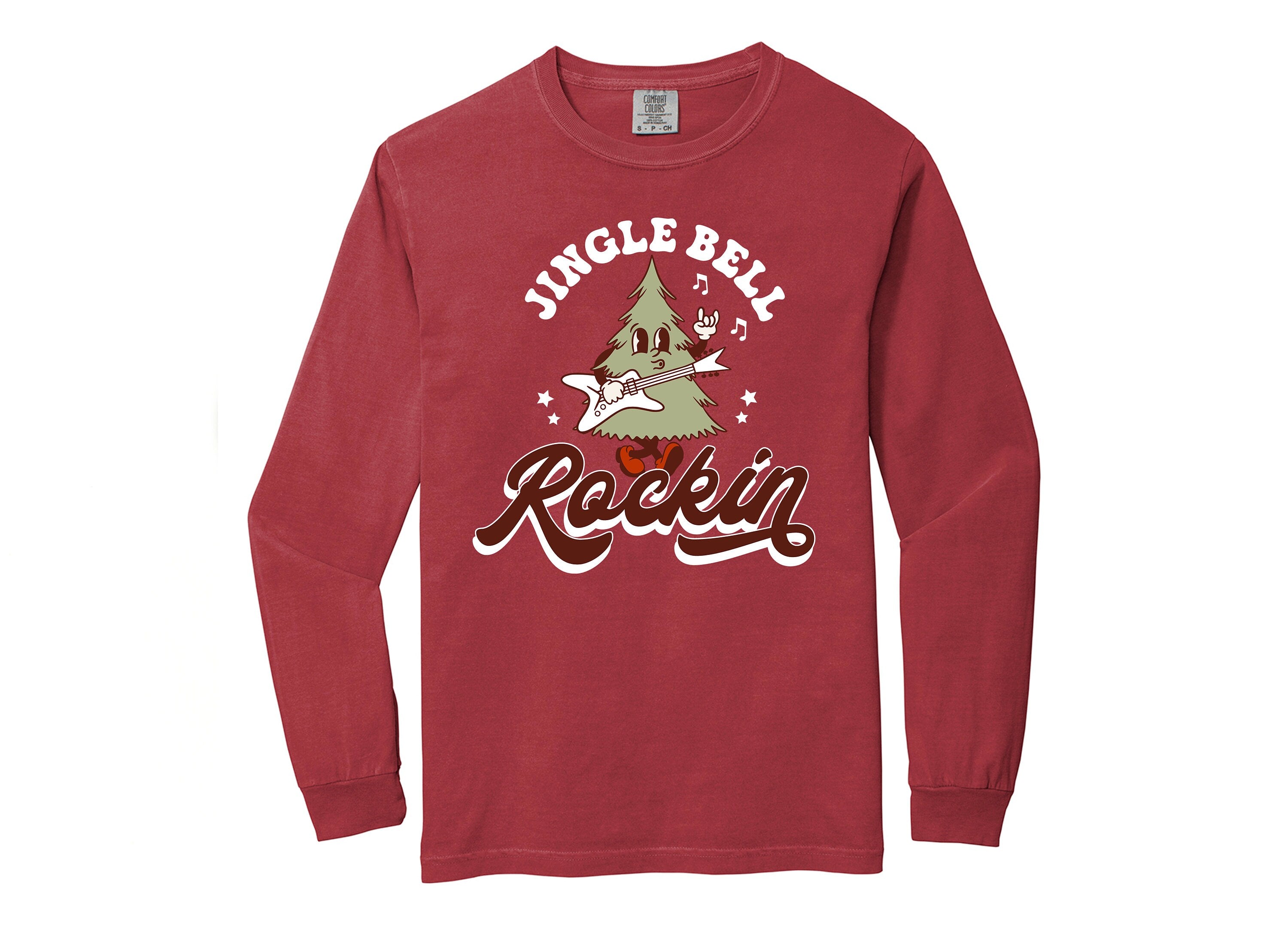 Long Sleeve Retro Christmas Comfort Colors shirt, Jingle Bell Rockin' Christmas, Vintage Holiday Shirt, Santa Shirt, Retro Christmas Shirt