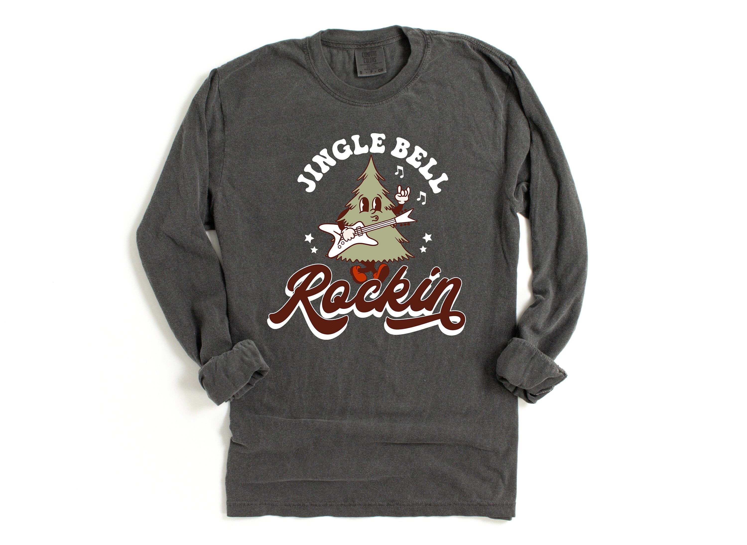 Long Sleeve Retro Christmas Comfort Colors shirt, Jingle Bell Rockin' Christmas, Vintage Holiday Shirt, Santa Shirt, Retro Christmas Shirt