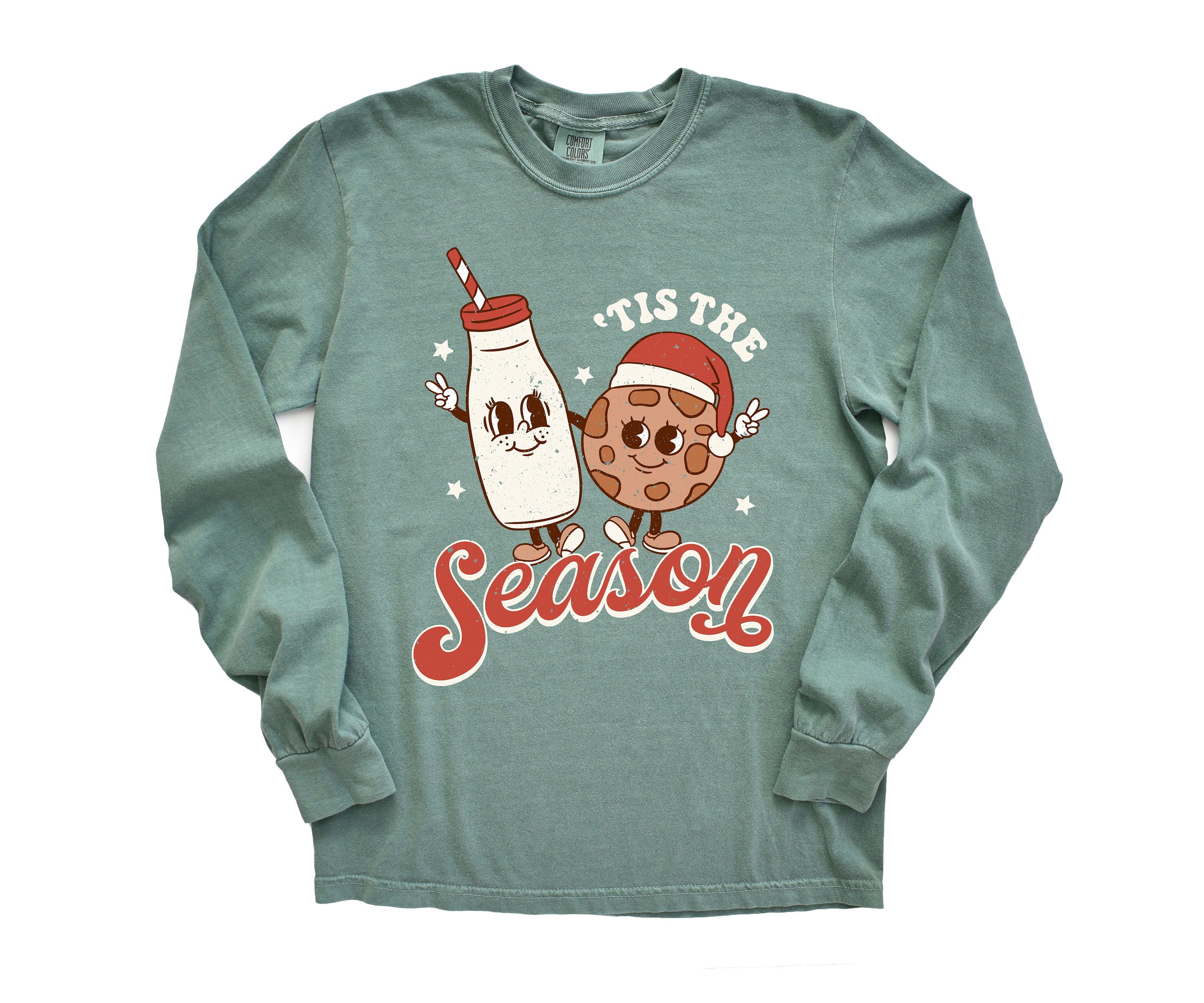 Long Sleeve Retro Christmas Comfort Colors shirt,Tis The Season Cookies, Vintage New Years Holiday Shirt, Santa Shirt, Retro Christmas Shirt