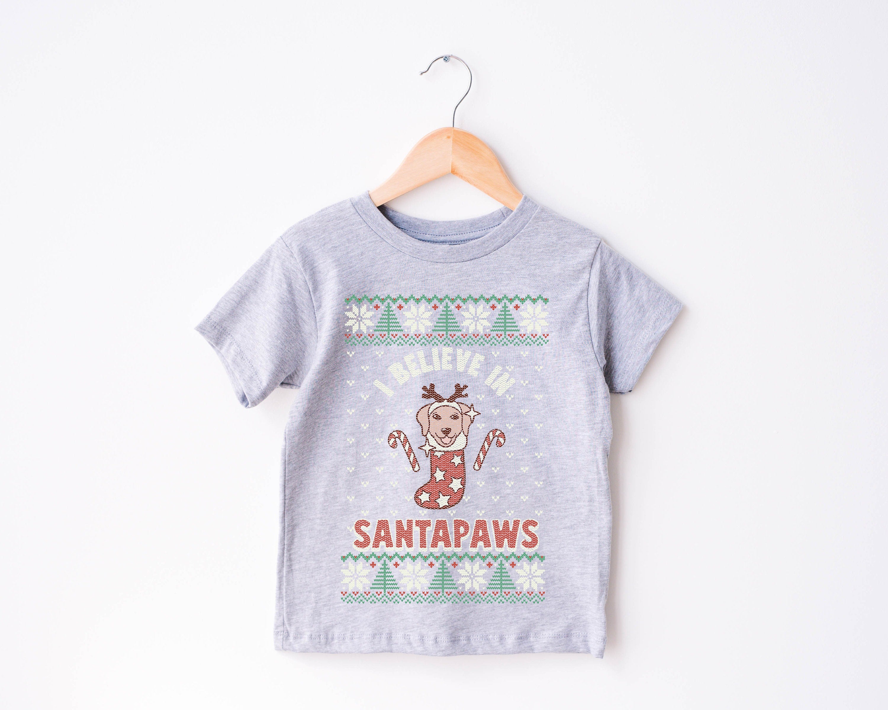 Believe in Santapaws Toddler Tee Christmas Season Shirt, Cute Holiday Girls Shirt, Toddler Youth Santa T, Ugly Sweater Cute Vintage Bodysuit