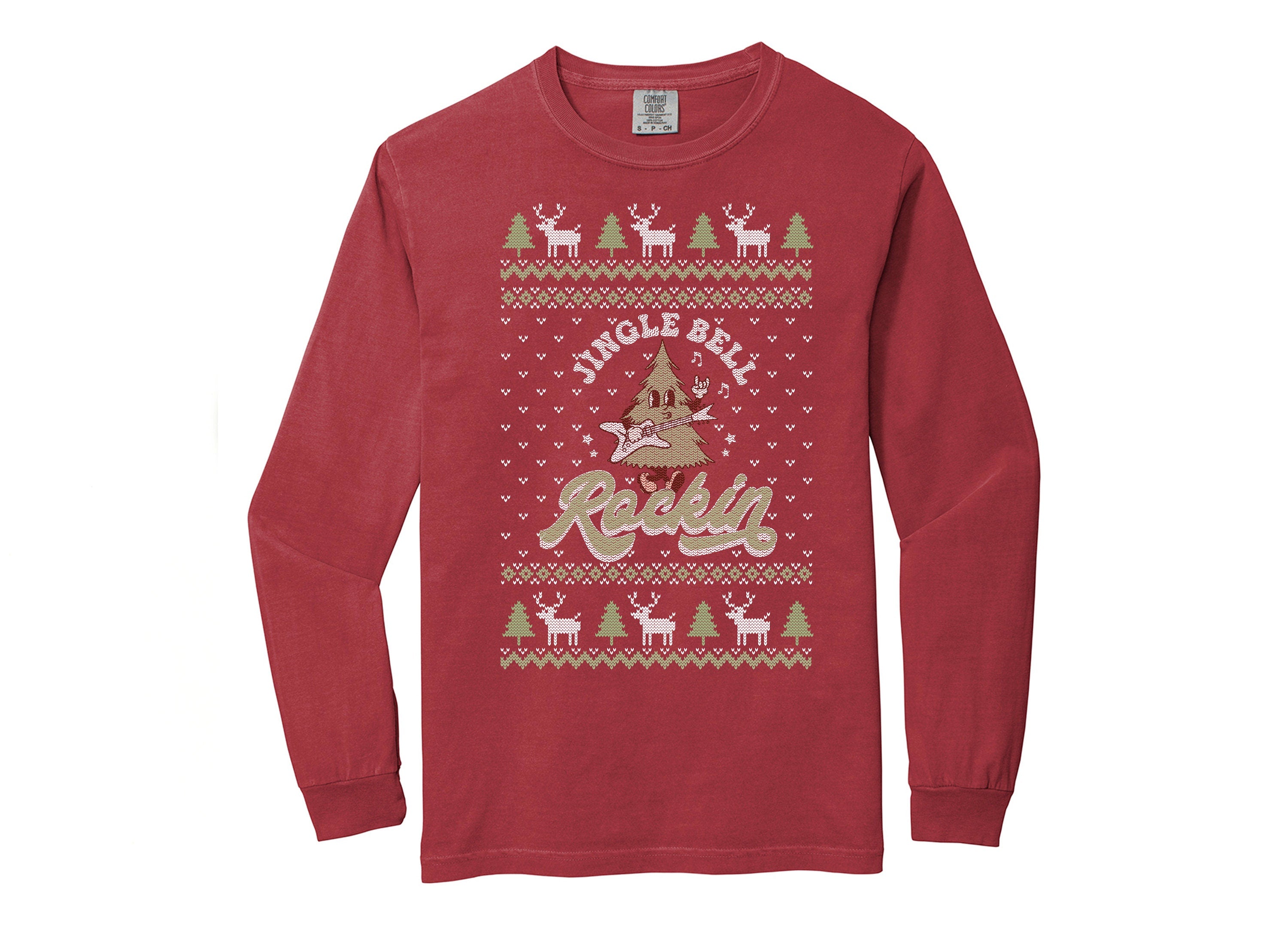 Long Sleeve Retro Christmas Comfort Colors shirt, Jingle Bell Rockin' Christmas, Vintage Holiday Shirt, Santa Shirt, Retro Ugly Sweater