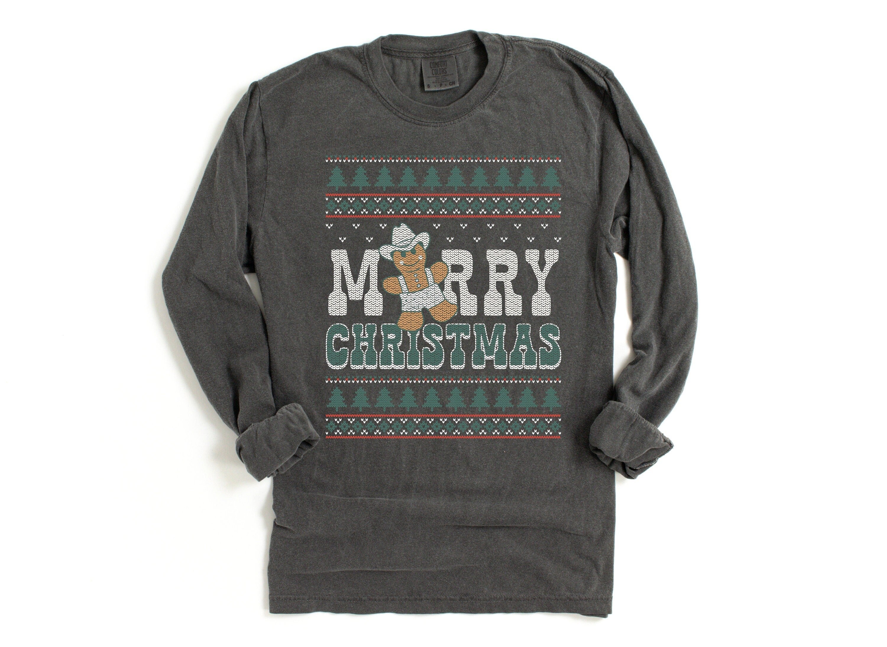 Long Sleeve Retro Christmas Comfort Colors shirt, Merry Christmas Western, Vintage Holiday Shirt, Santa Shirt, Retro Ugly Sweater