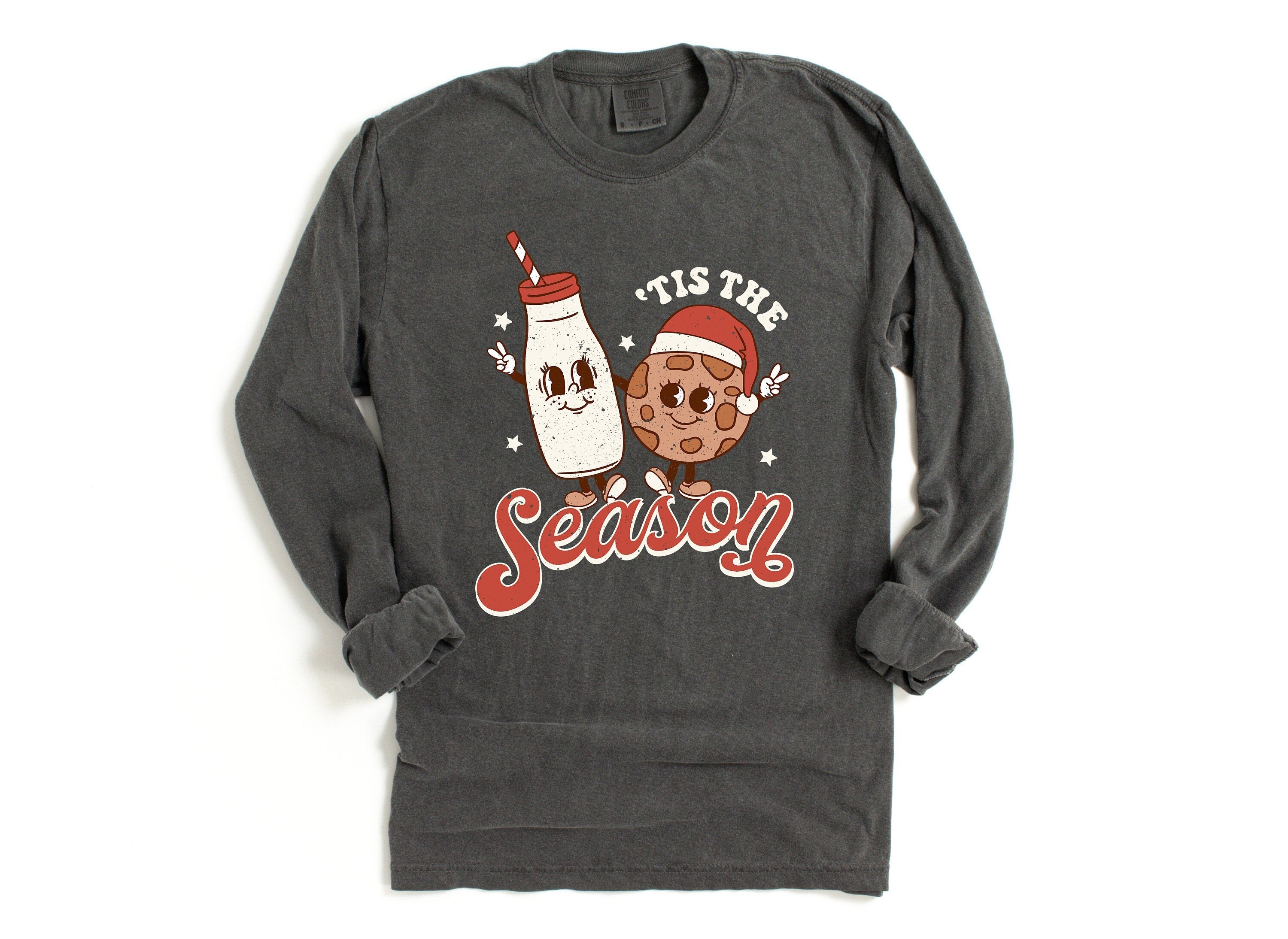 Long Sleeve Retro Christmas Comfort Colors shirt,Tis The Season Cookies, Vintage New Years Holiday Shirt, Santa Shirt, Retro Christmas Shirt