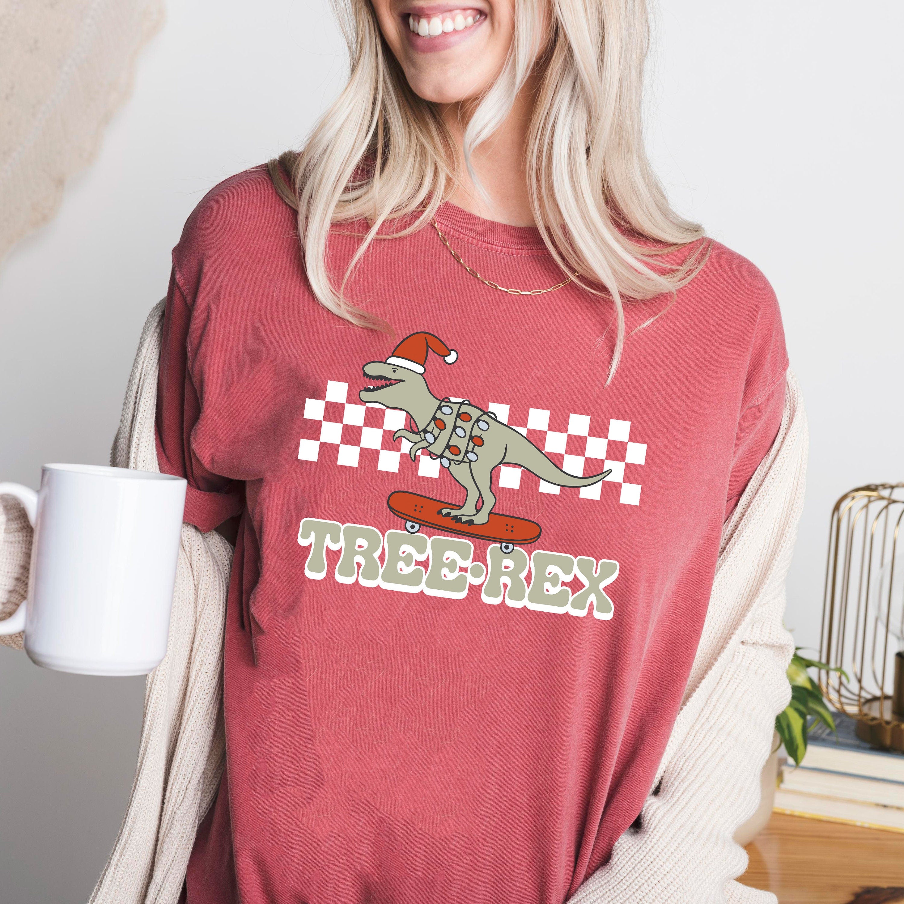 Retro Christmas Comfort Colors Shirt, Tree Rex Skateboarding Shirt, Vintage Santa Christmas Shirt, Retro Holiday Shirt, Ugly Sweater Shirt