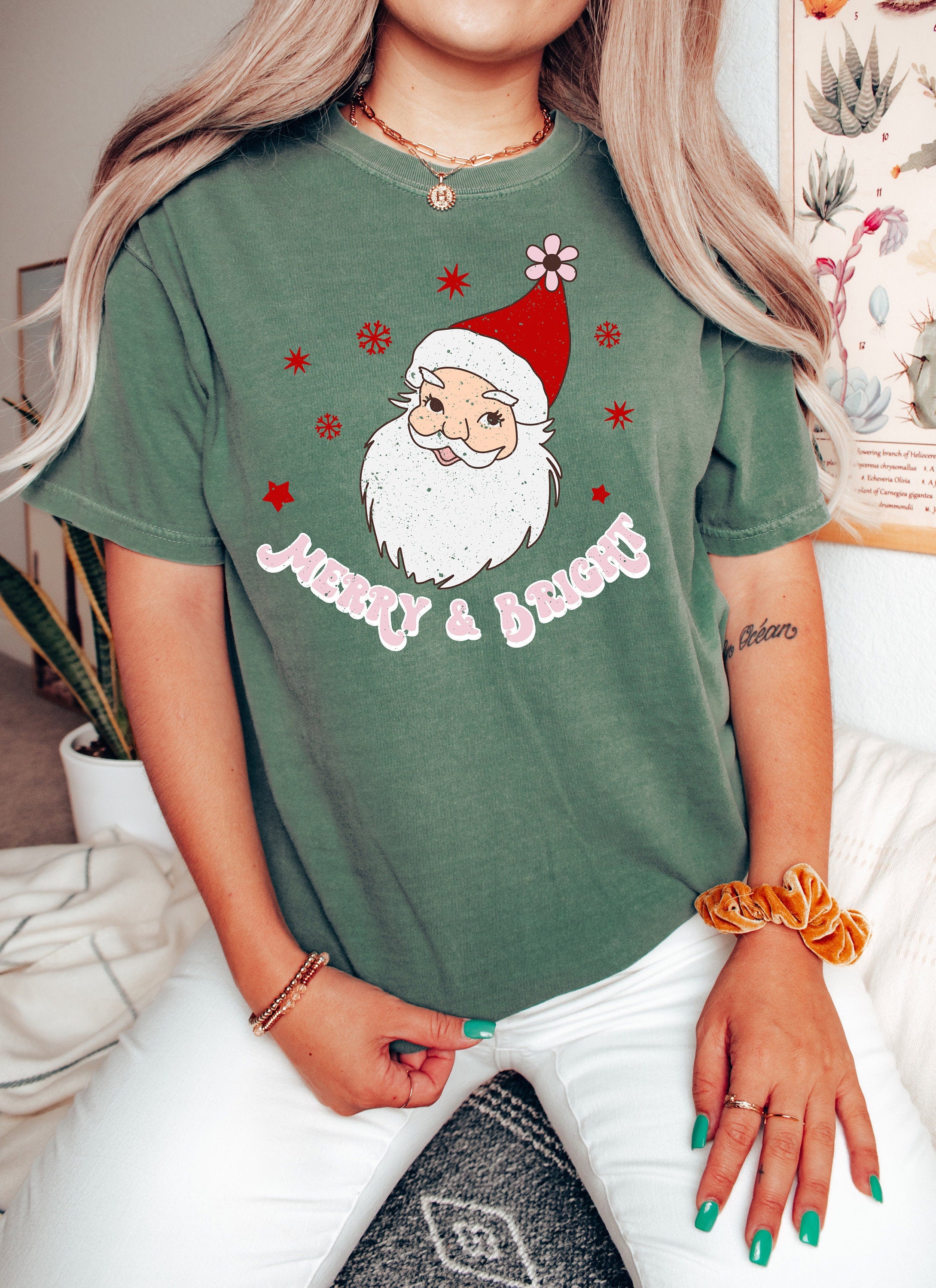 Retro Christmas Comfort Colors Shirt, Merry And Bright Santa Shirt, Vintage Santa Christmas Shirt, Retro Holiday Shirt, Ugly Sweater Shirt