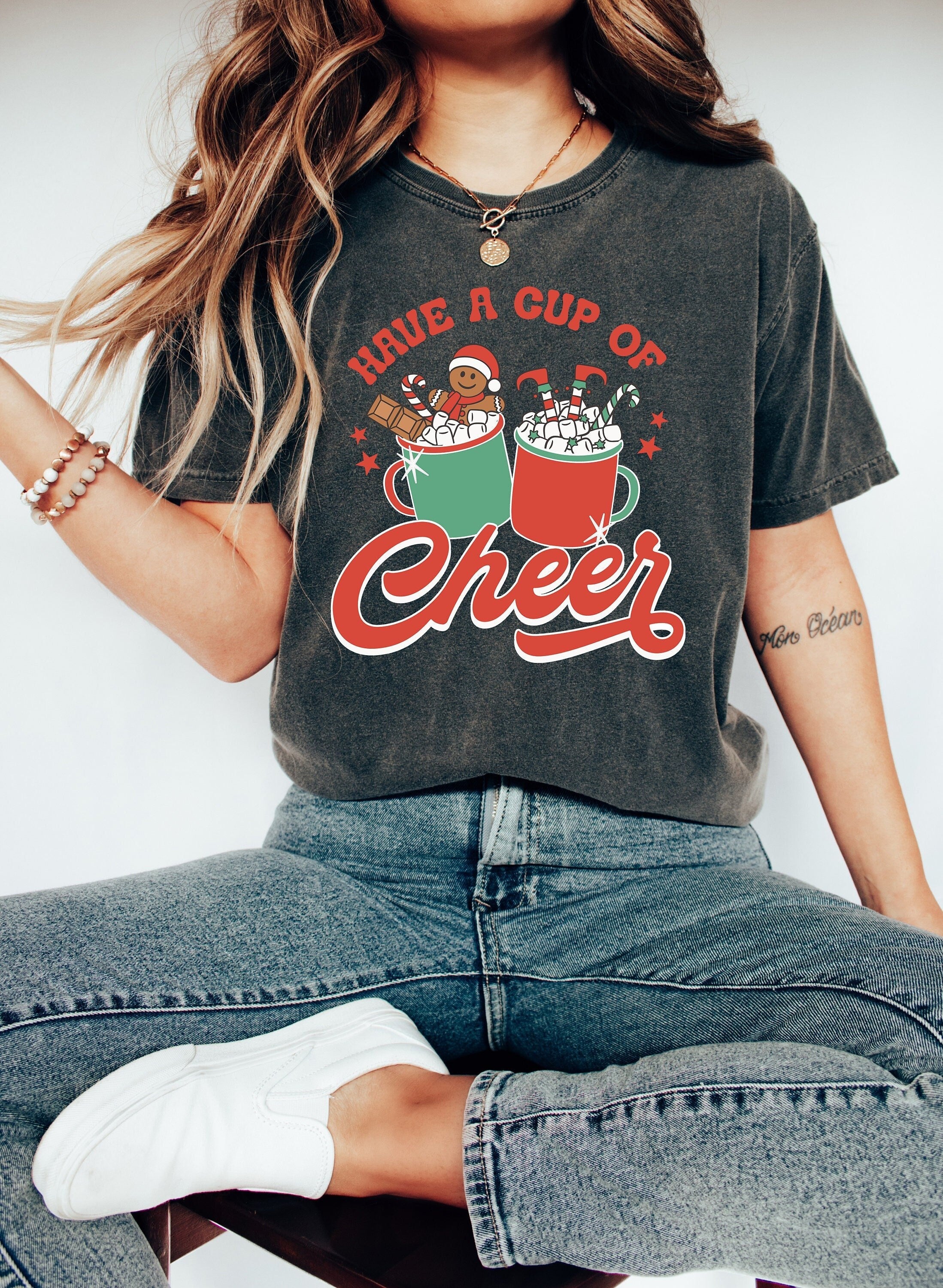 Retro Christmas Comfort Colors Shirt, Have Cup of Cheer Cocoa Shirt, Vintage Santa Christmas Shirt, Retro Holiday Shirt, Ugly Sweater Shirt