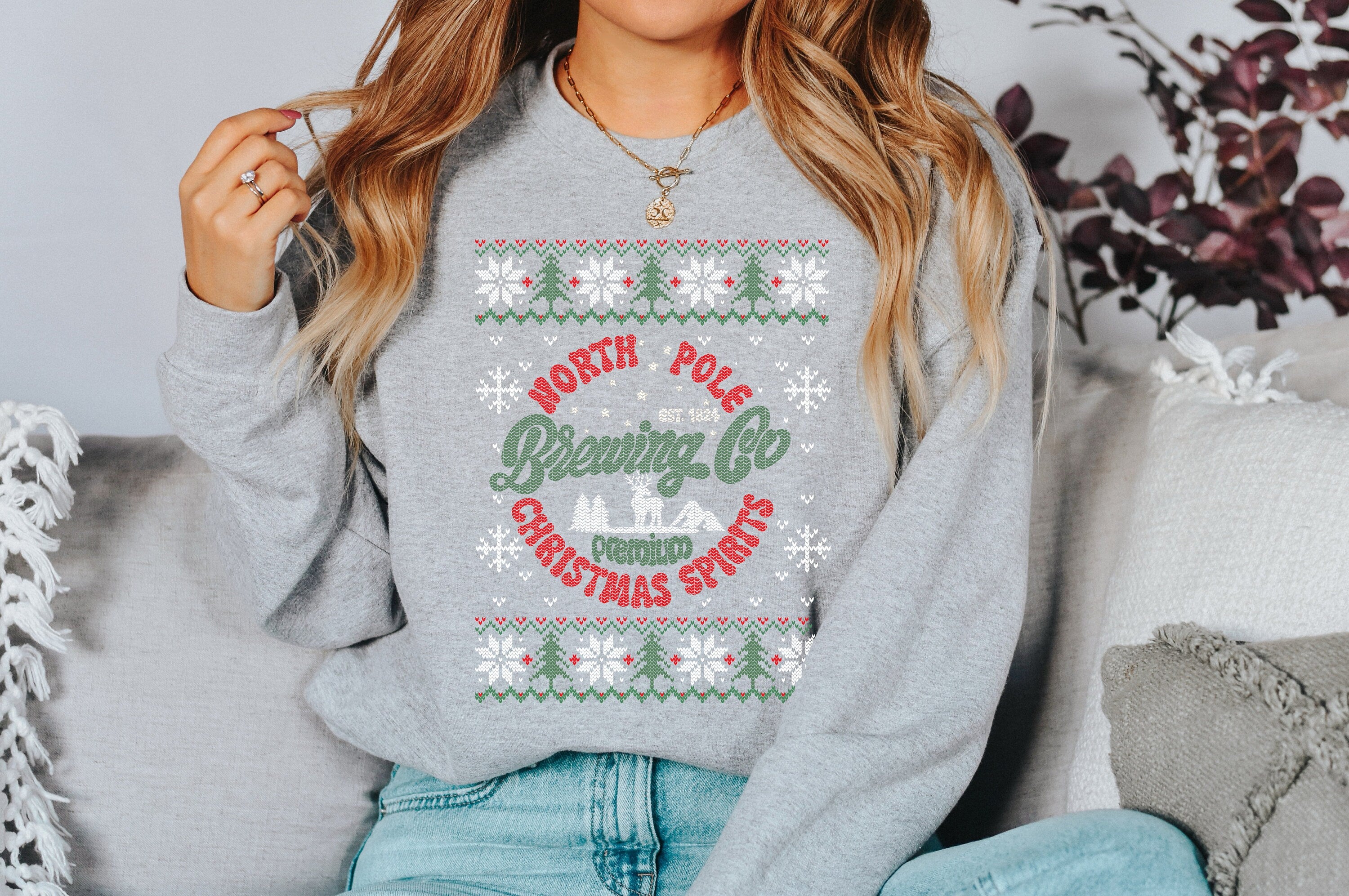 North Pole Brewing Company Sweater, Vintage Christmas, Christmas Sweatshirt, Women's Cute Santa, Graphic Pullover, Ugly Christmas Sweater