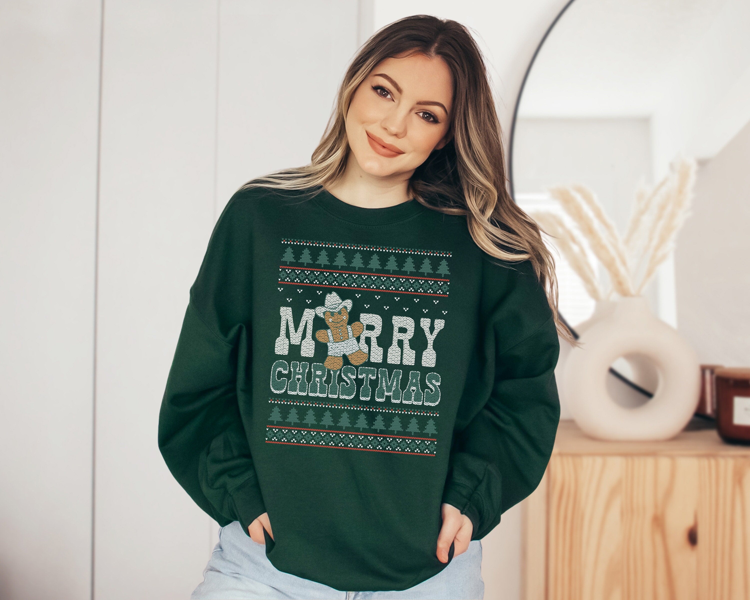 Merry Christmas Gingerbread Sweater, Vintage Christmas, Christmas Sweatshirt, Womens Cute Santa, Graphic Pullover, Ugly Christmas Sweater