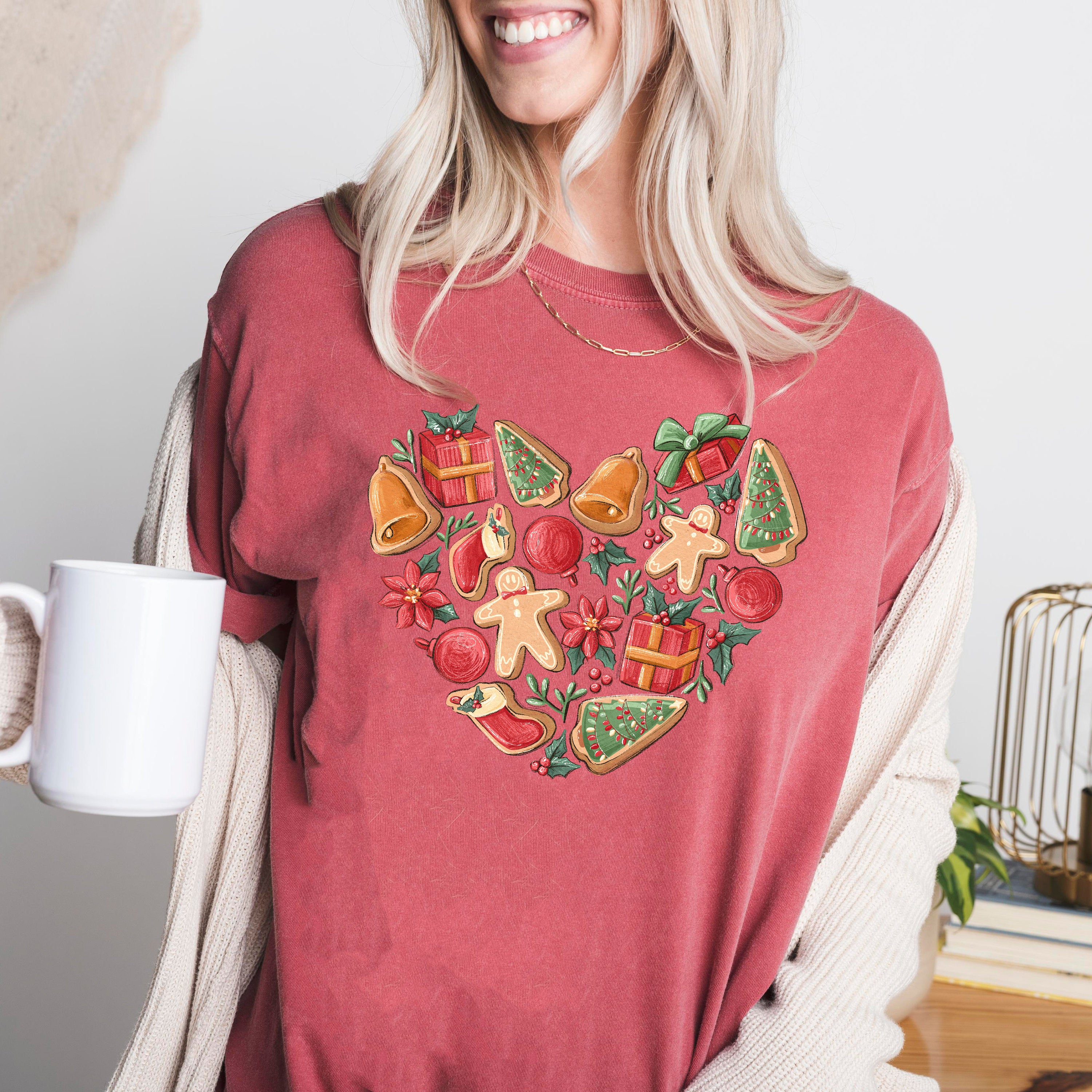 Retro Christmas Comfort Colors Shirt, Christmas Cookies Heart Shirt, Vintage Santa Christmas Shirt, Retro Holiday Shirt, Ugly Sweater Shirt