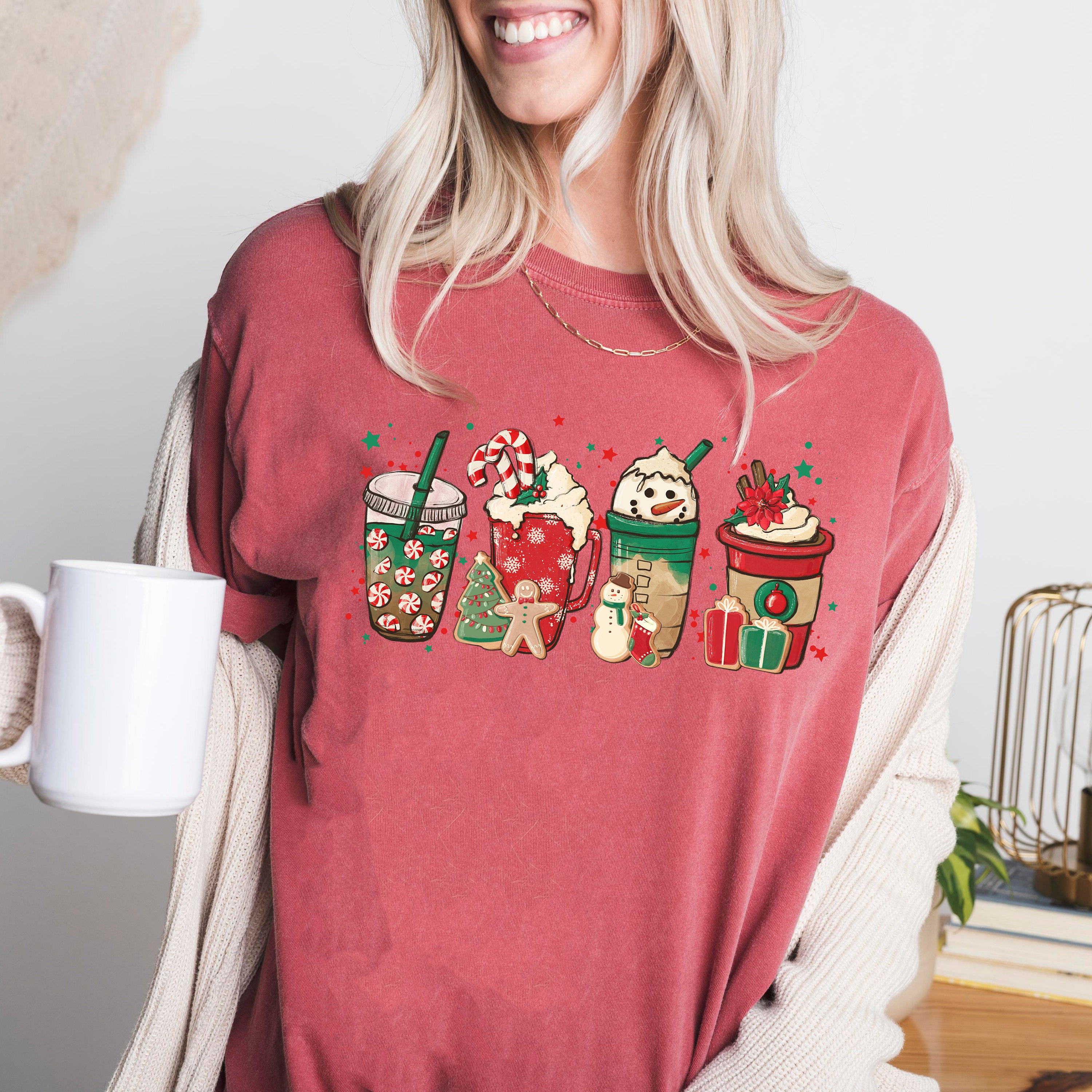 Retro Christmas Comfort Colors Shirt, Snowman Coffee Latte Shirt, Vintage Santa Christmas Shirt, Retro Holiday Shirt, Ugly Sweater Shirt