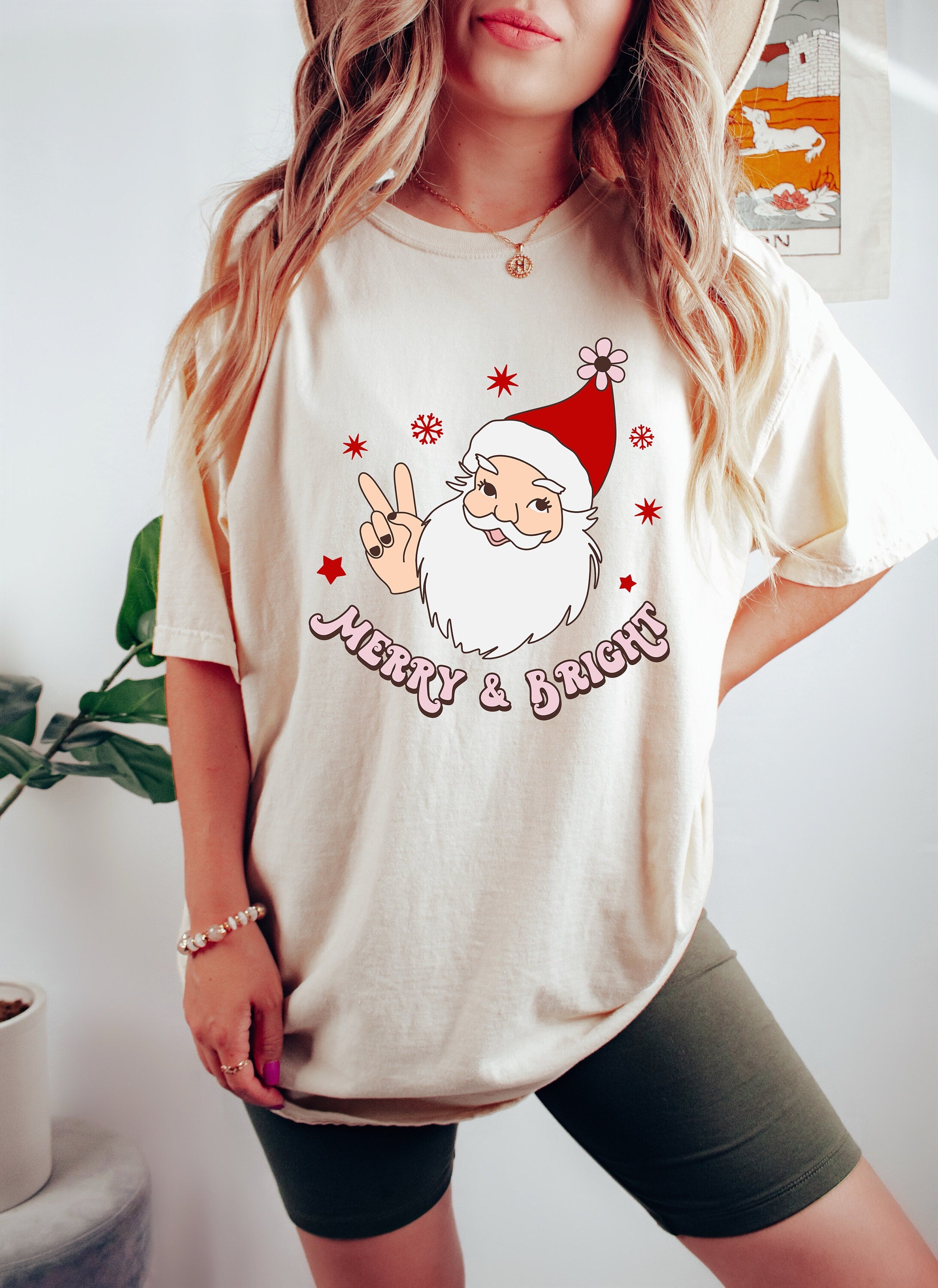 Retro Christmas Comfort Colors Shirt, Merry And Bright Santa Shirt, Vintage Santa Christmas Shirt, Retro Holiday Shirt, Ugly Sweater Shirt