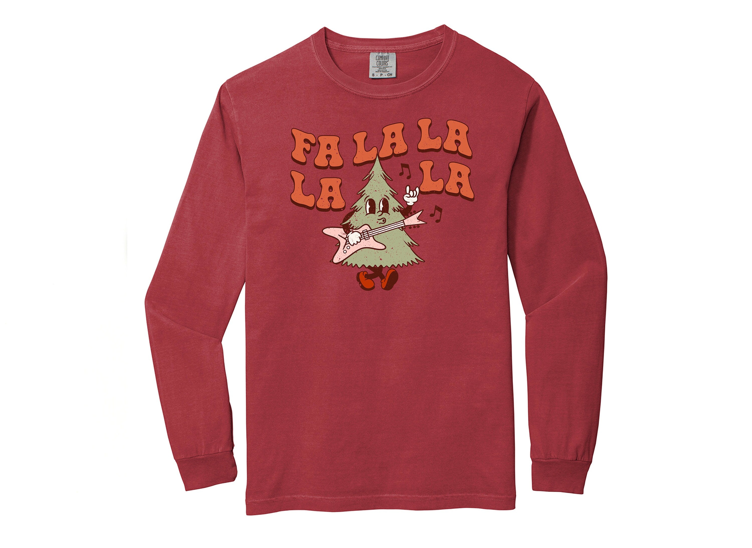 Long Sleeve Retro Christmas Comfort Colors shirt, Fa La La La Tree, Vintage New Years Holiday Shirt, Santa Shirt, Retro Christmas Shirt