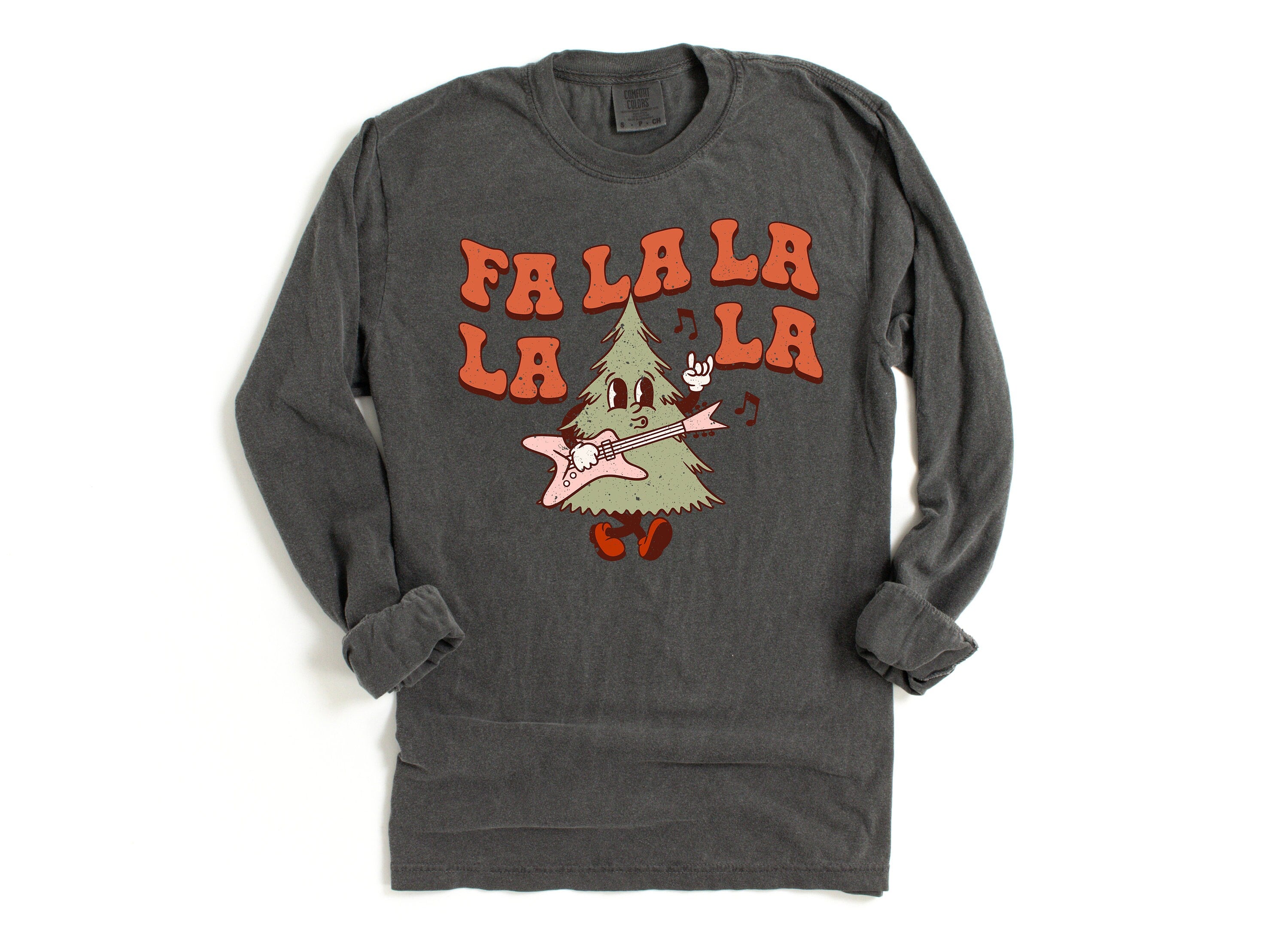 Long Sleeve Retro Christmas Comfort Colors shirt, Fa La La La Tree, Vintage New Years Holiday Shirt, Santa Shirt, Retro Christmas Shirt