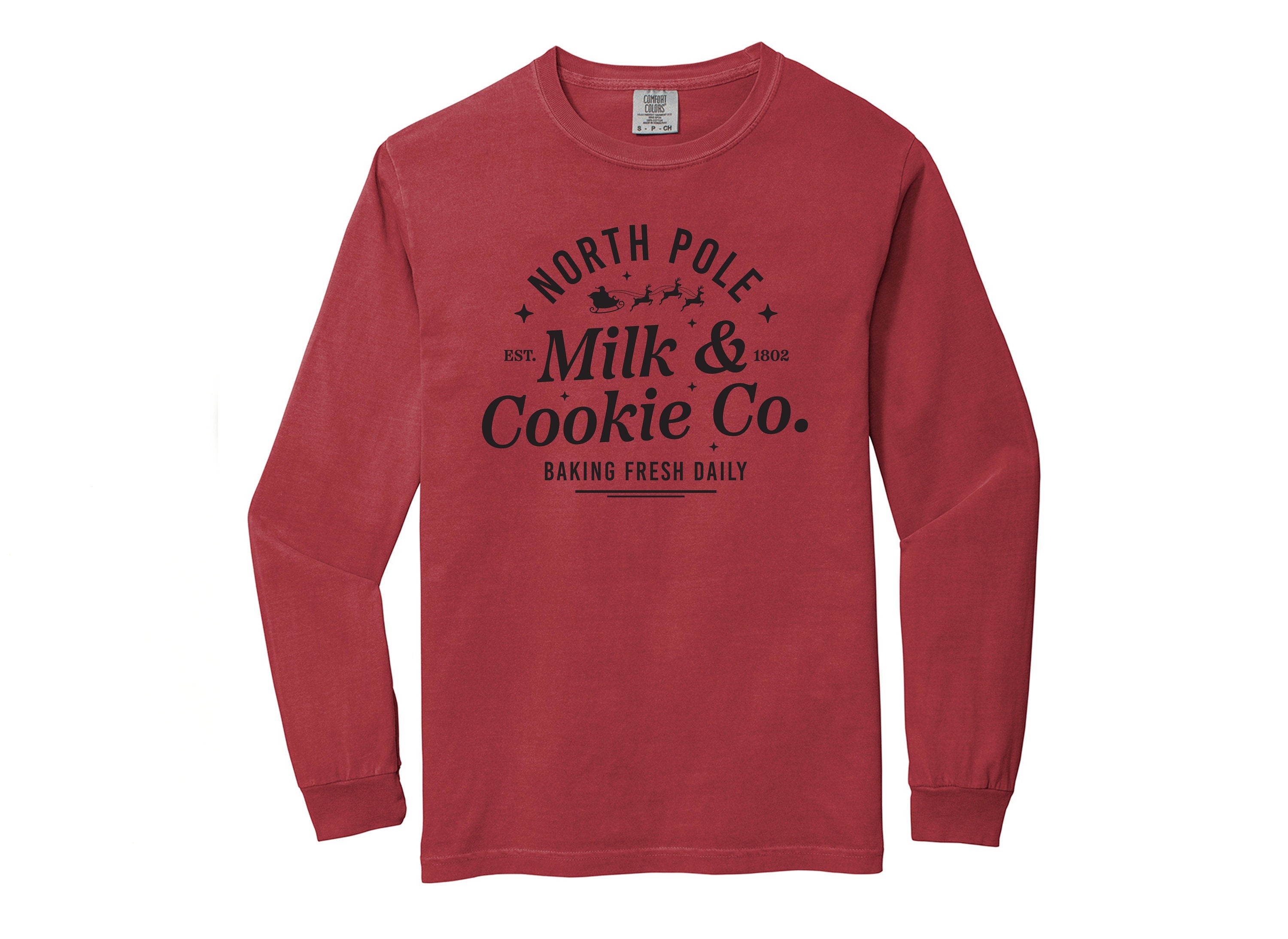 Long Sleeve Retro Christmas Comfort Colors shirt, Milk And Cookies North Pole, Vintage Holiday Shirt, Santa Shirt, Retro Christmas Shirt