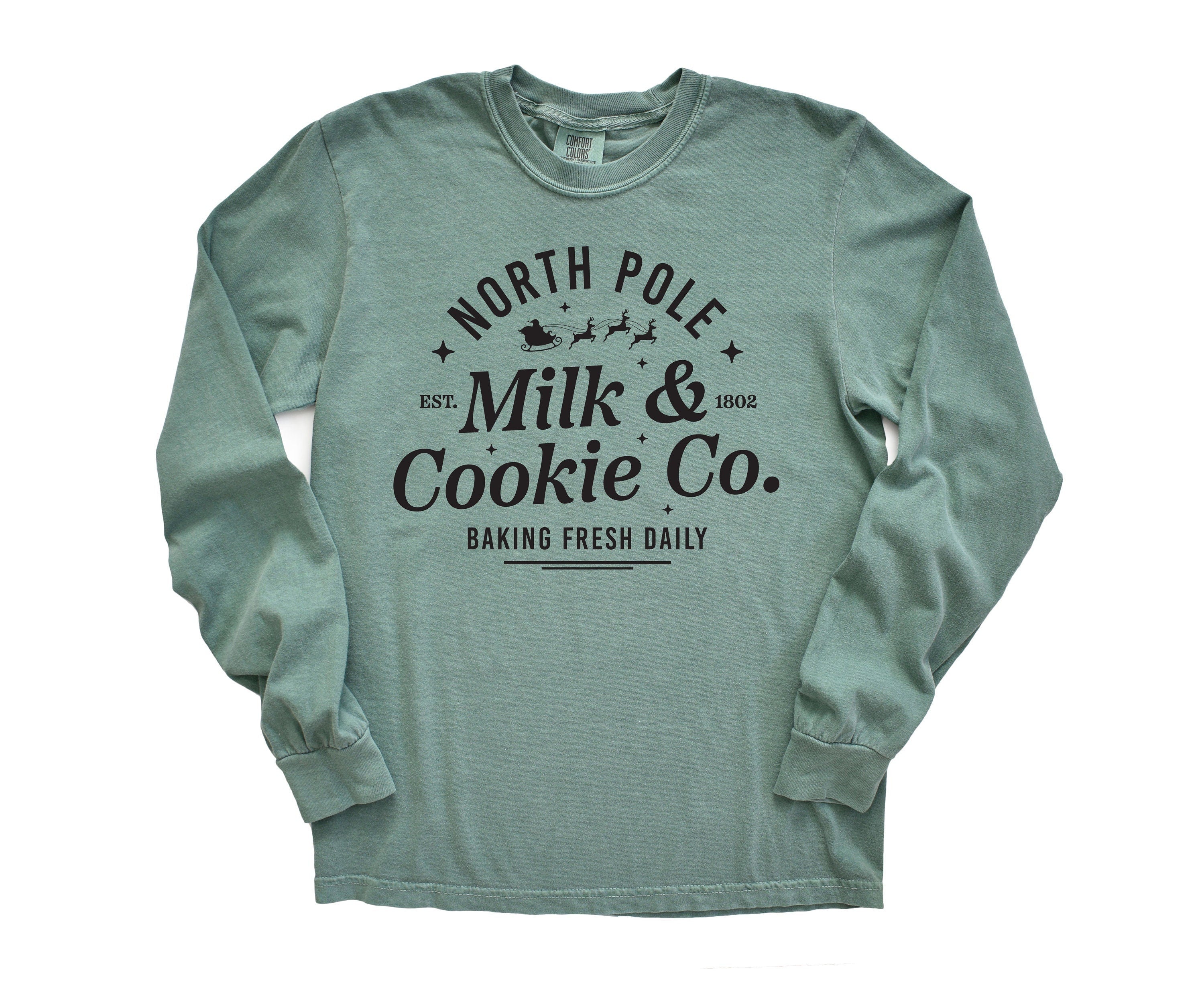 Long Sleeve Retro Christmas Comfort Colors shirt, Milk And Cookies North Pole, Vintage Holiday Shirt, Santa Shirt, Retro Christmas Shirt