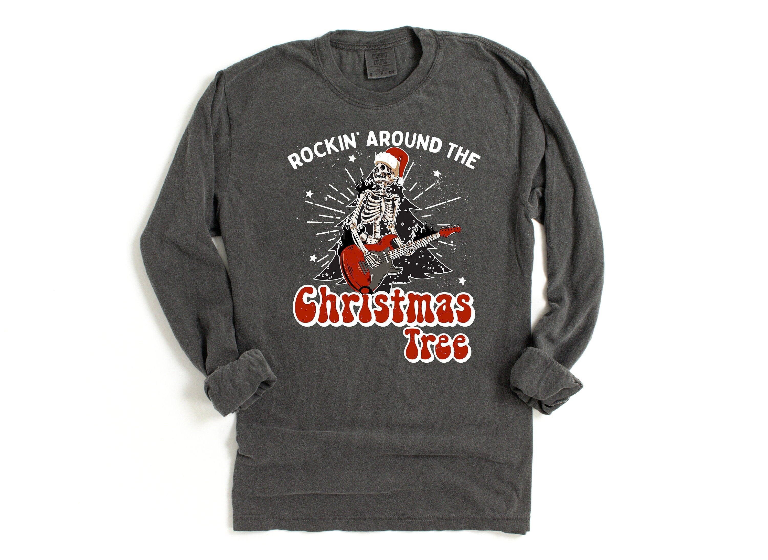 Long Sleeve Retro Christmas Comfort Colors shirt, Rocking Around The Tree, Vintage Holiday Shirt, Santa Shirt, Retro Christmas Shirt