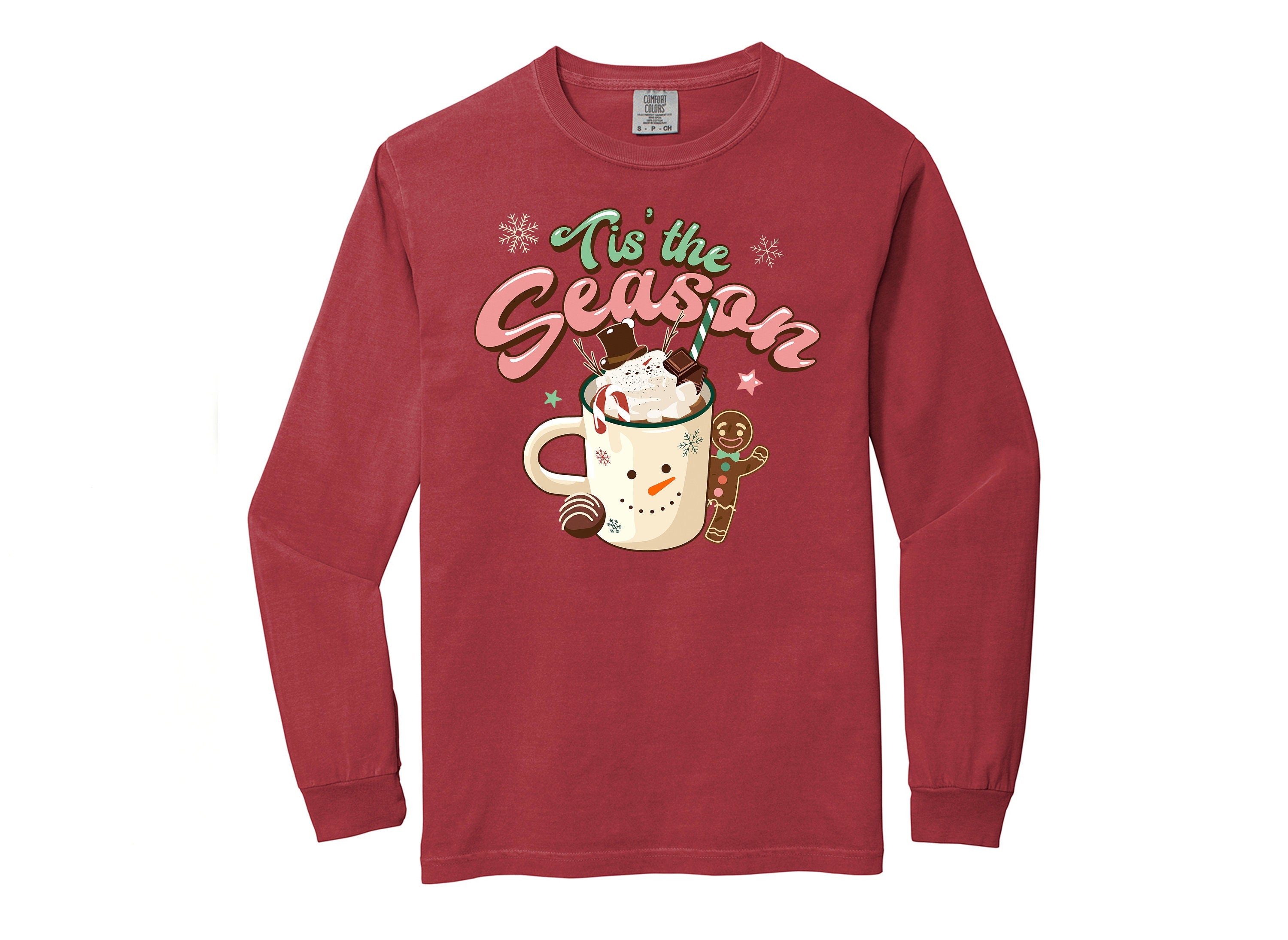 Long Sleeve Retro Christmas Comfort Colors Shirt, Tis The Season Hot Cocoa, Vintage Holiday Shirt, Santa Shirt, Retro Christmas Shirt
